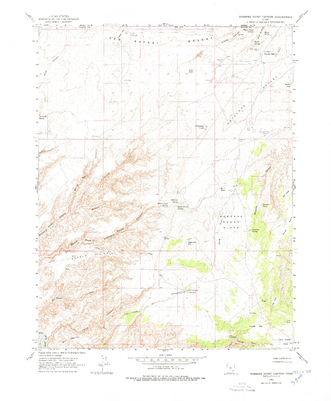 USGS 1:62500-SCALE QUADRANGLE FOR ROBBERS ROOST CANYON, UT 1963