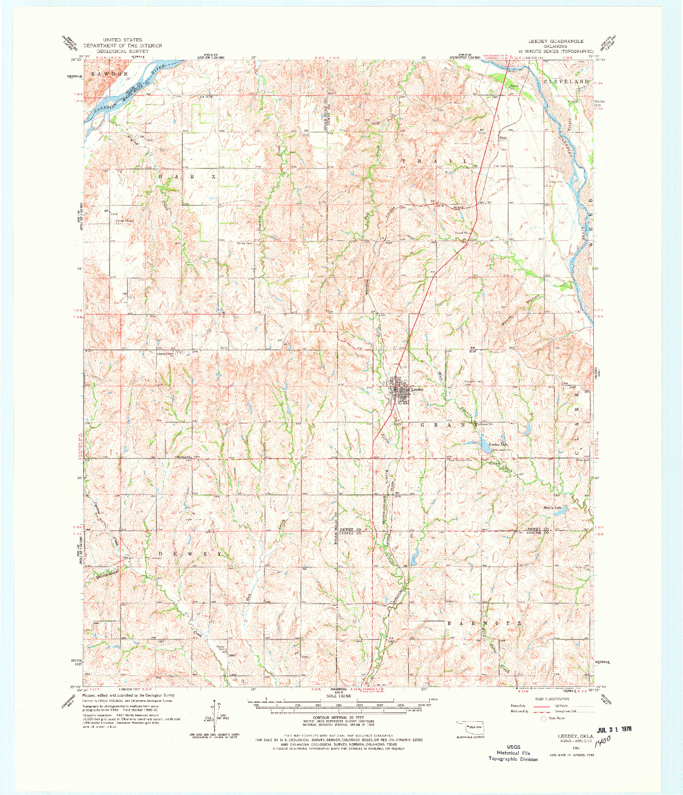 USGS 1:62500-SCALE QUADRANGLE FOR LEEDEY, OK 1961