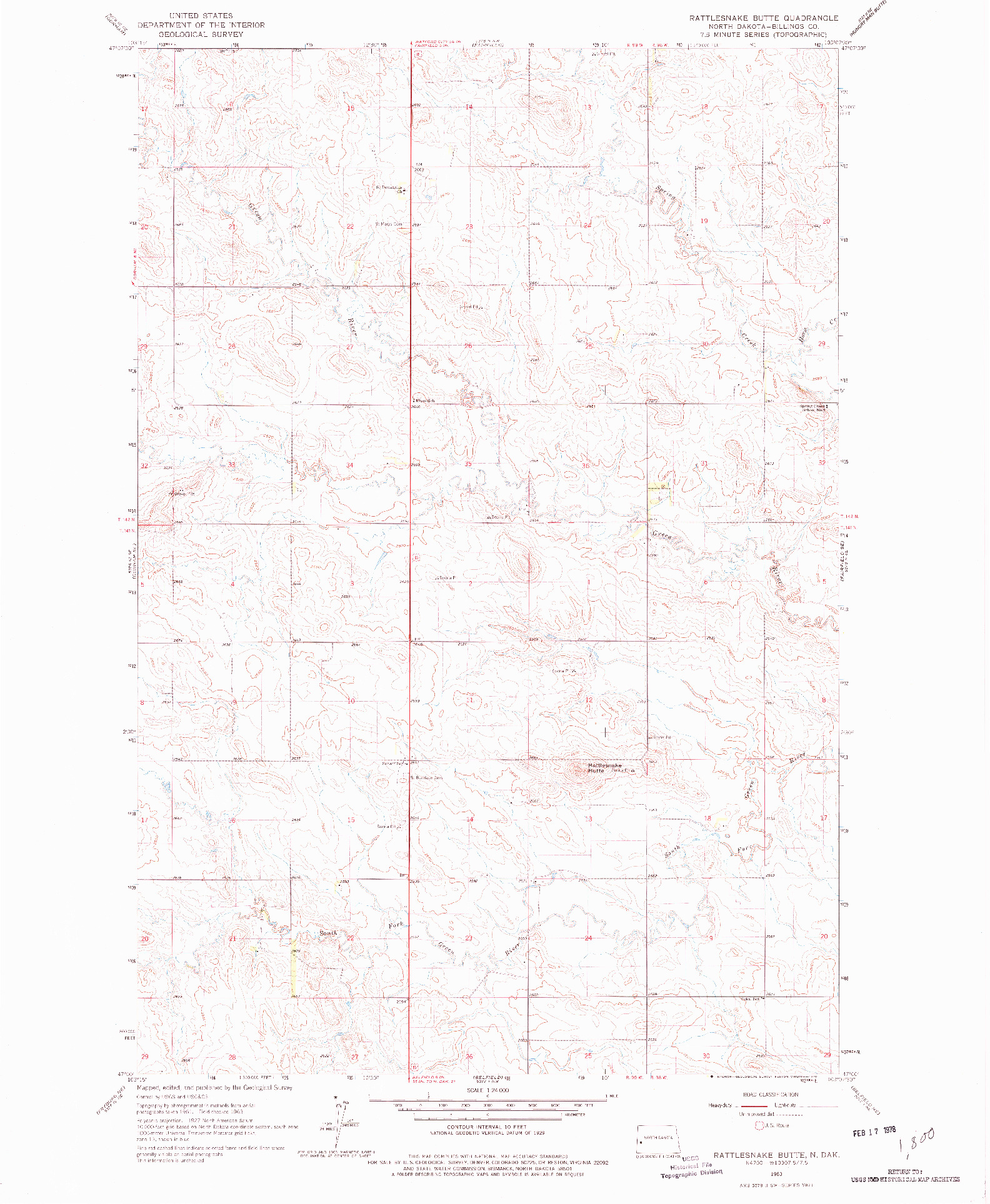 USGS 1:24000-SCALE QUADRANGLE FOR RATTLESNAKE BUTTE, ND 1963