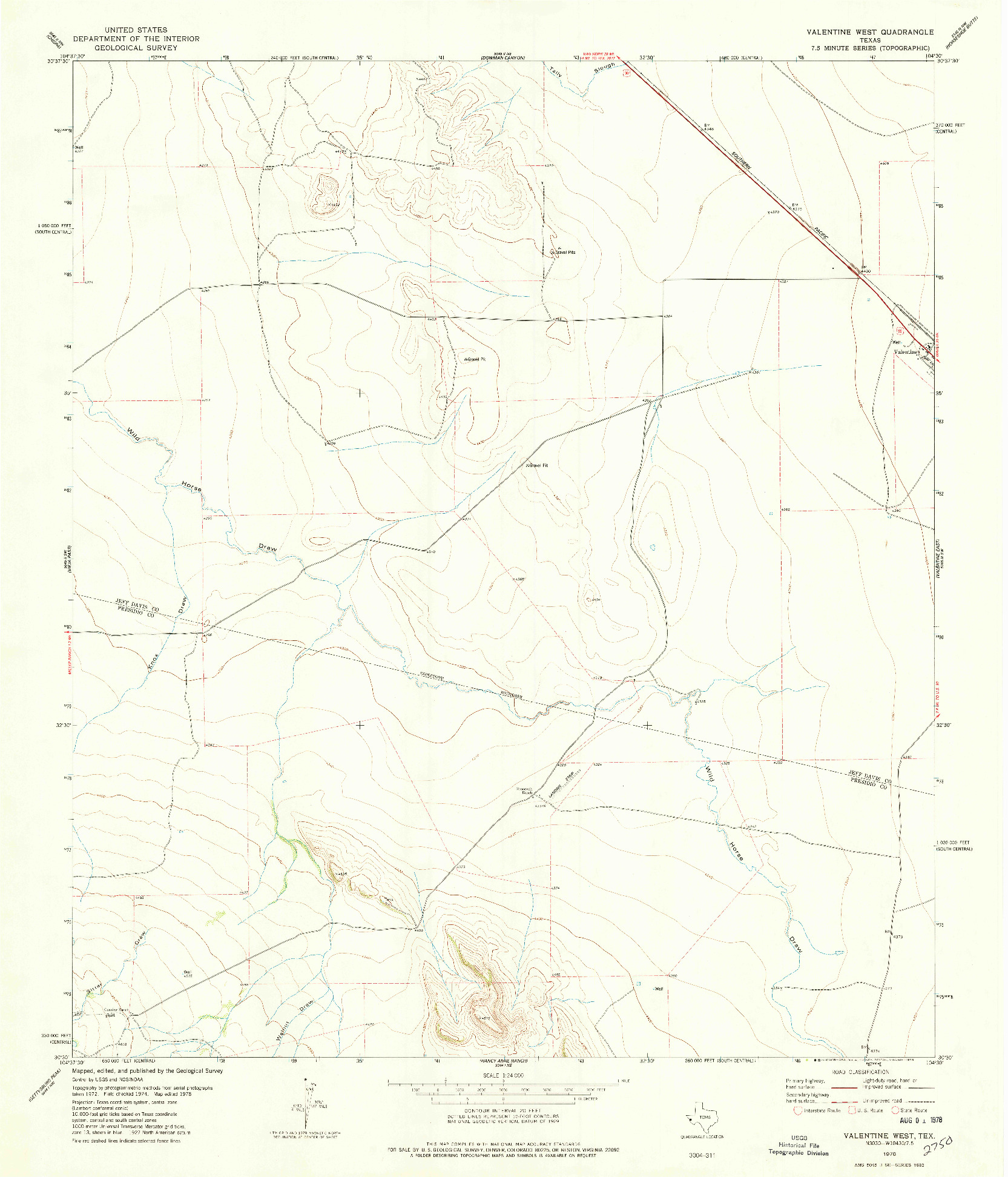 USGS 1:24000-SCALE QUADRANGLE FOR VALENTINE WEST, TX 1978