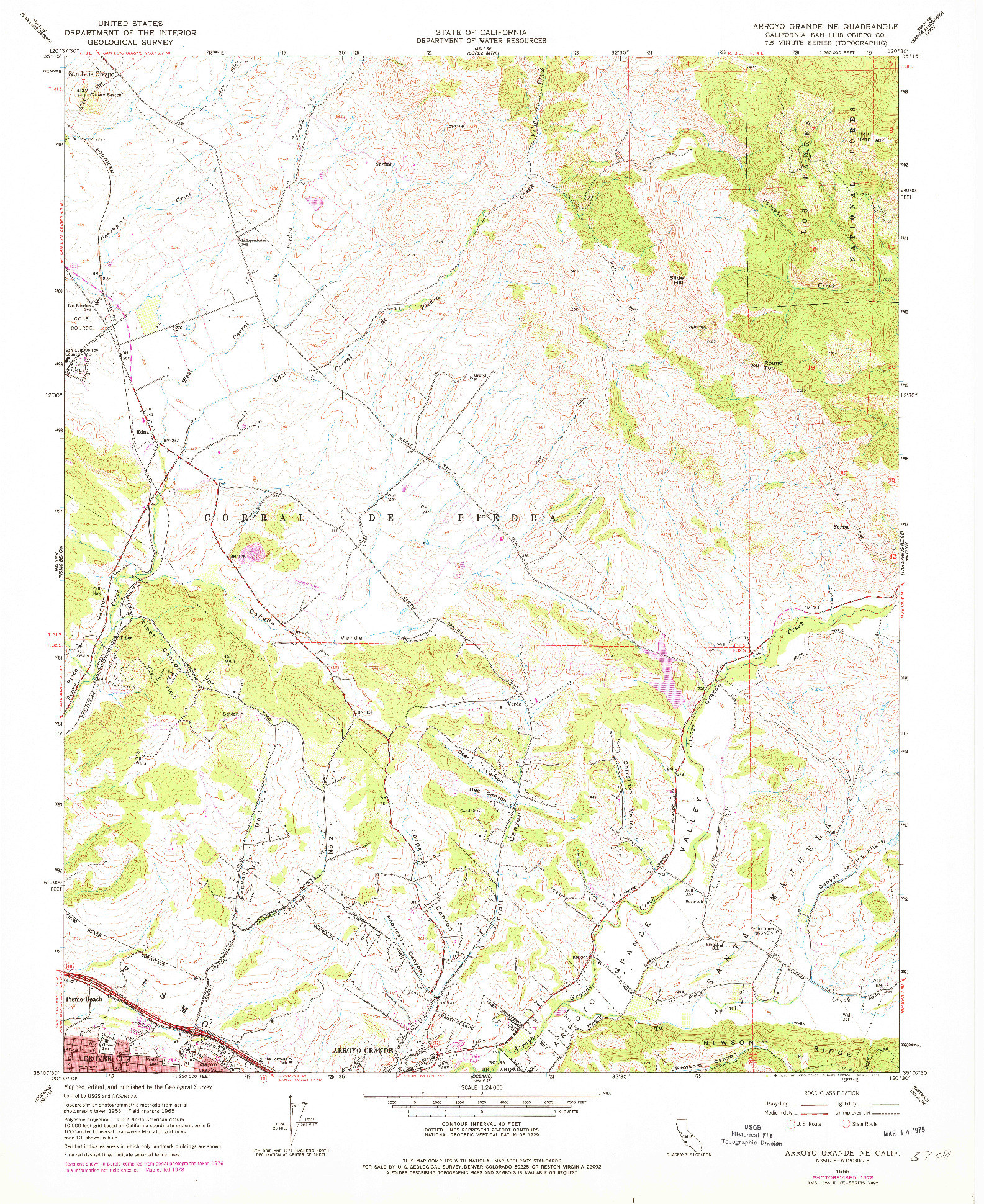 USGS 1:24000-SCALE QUADRANGLE FOR ARROYO GRANDE NE, CA 1965