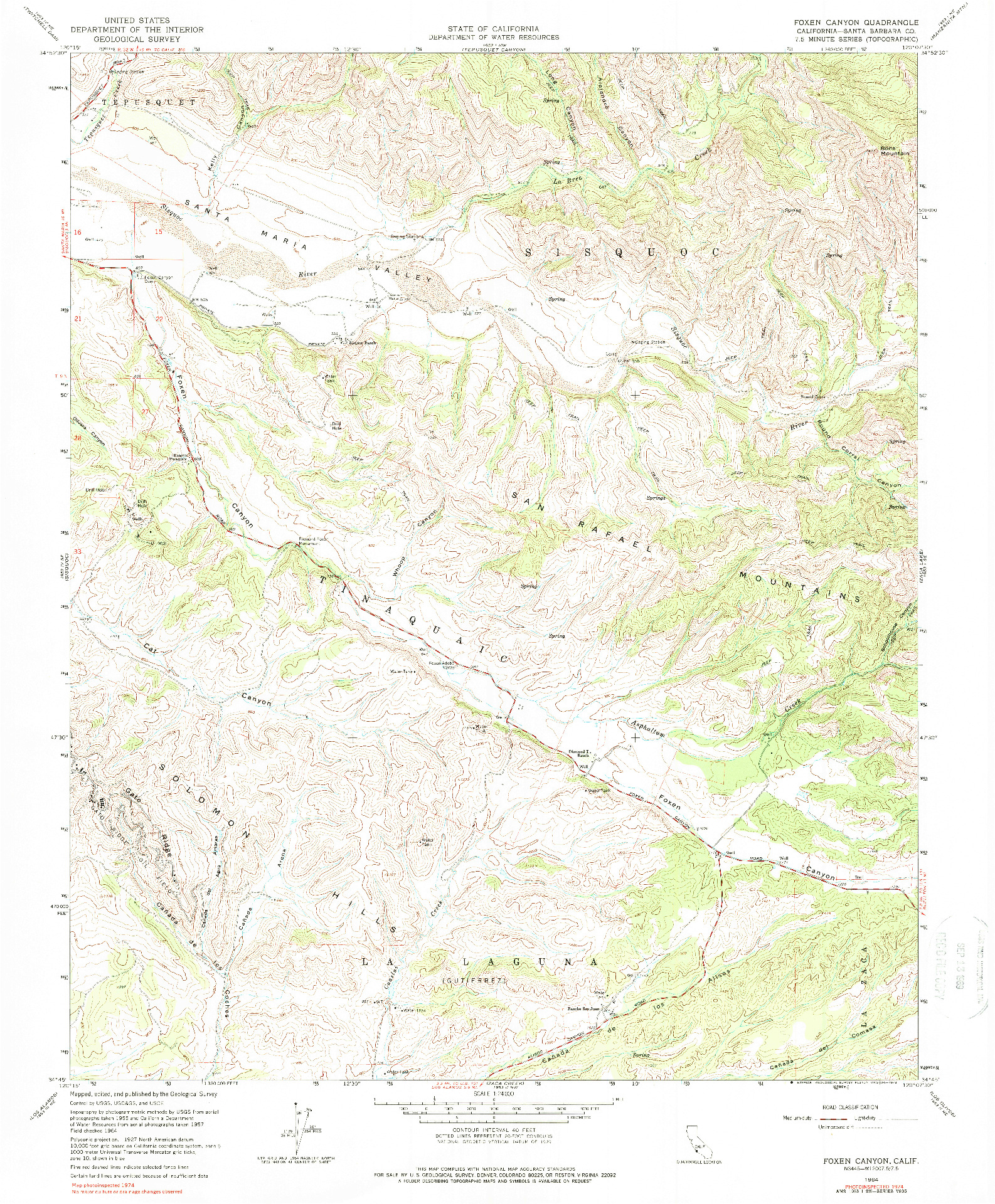 USGS 1:24000-SCALE QUADRANGLE FOR FOXEN CANYON, CA 1964