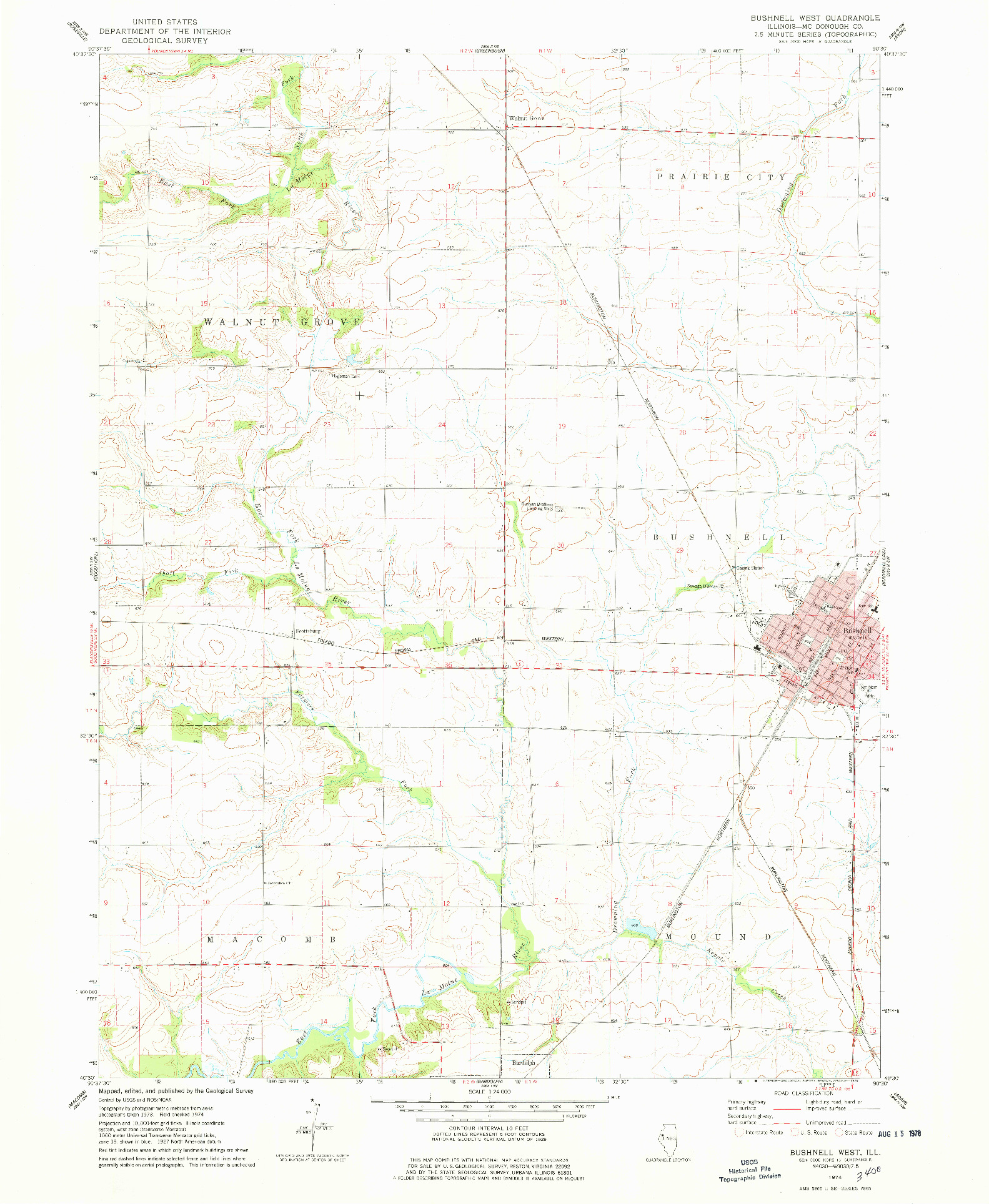 USGS 1:24000-SCALE QUADRANGLE FOR BUSHNELL WEST, IL 1974