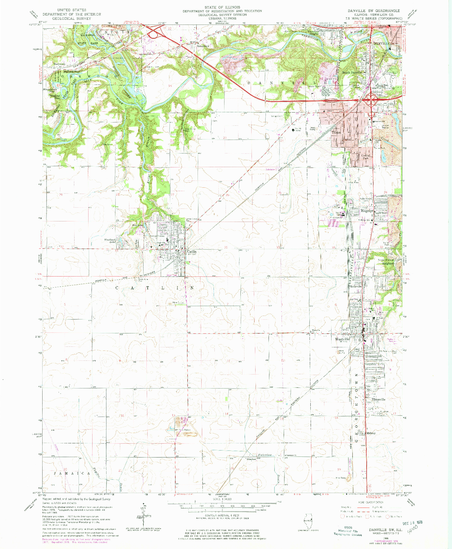 USGS 1:24000-SCALE QUADRANGLE FOR DANVILLE SW, IL 1966