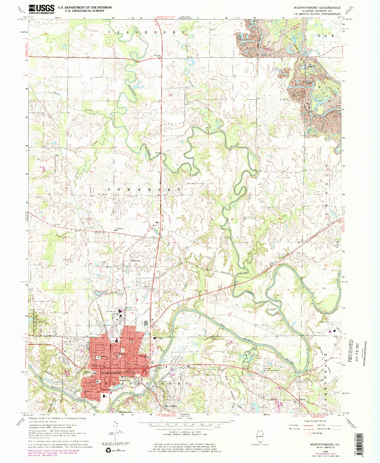 USGS 1:24000-SCALE QUADRANGLE FOR MURPHYSBORO, IL 1968