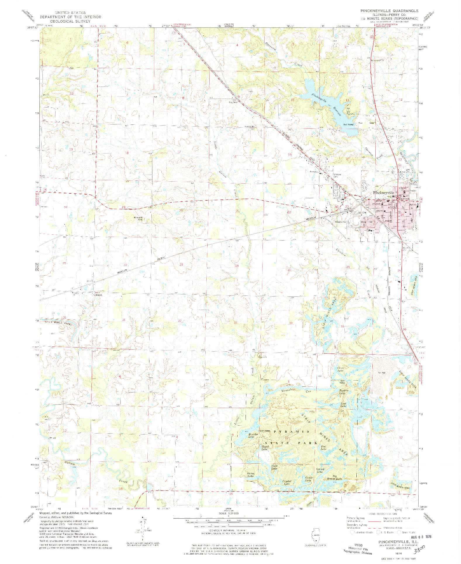 USGS 1:24000-SCALE QUADRANGLE FOR PINCKNEYVILLE, IL 1974