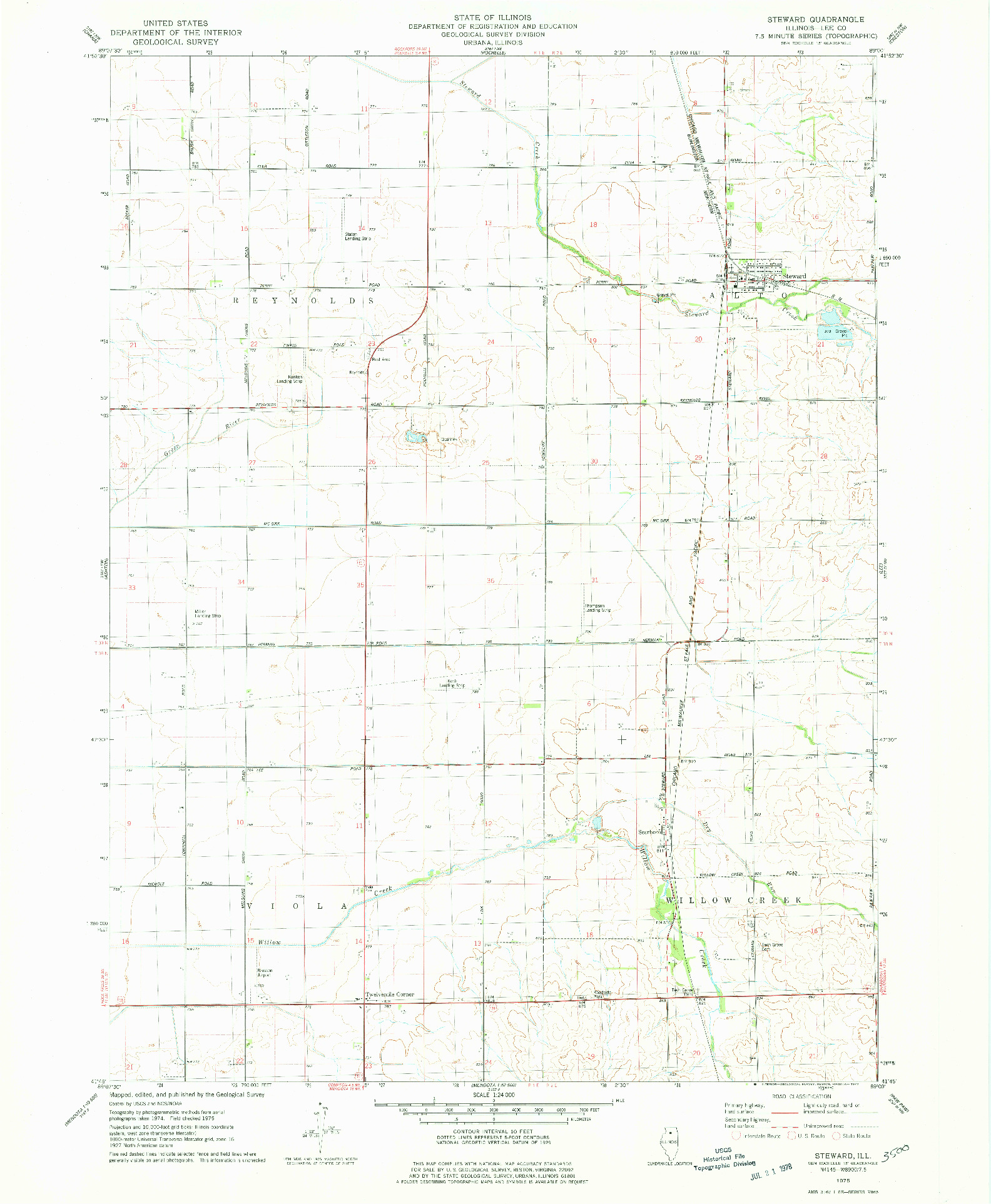 USGS 1:24000-SCALE QUADRANGLE FOR STEWARD, IL 1975