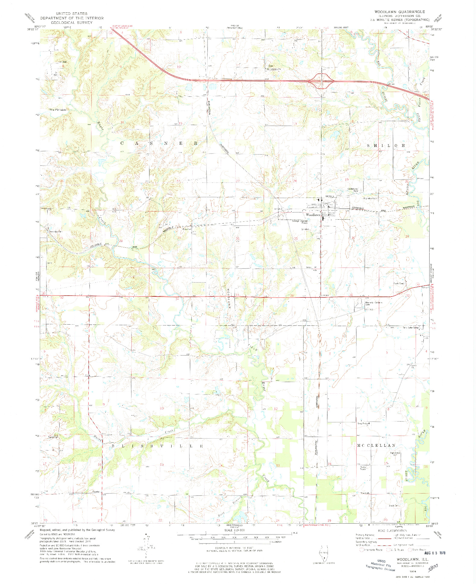 USGS 1:24000-SCALE QUADRANGLE FOR WOODLAWN, IL 1974