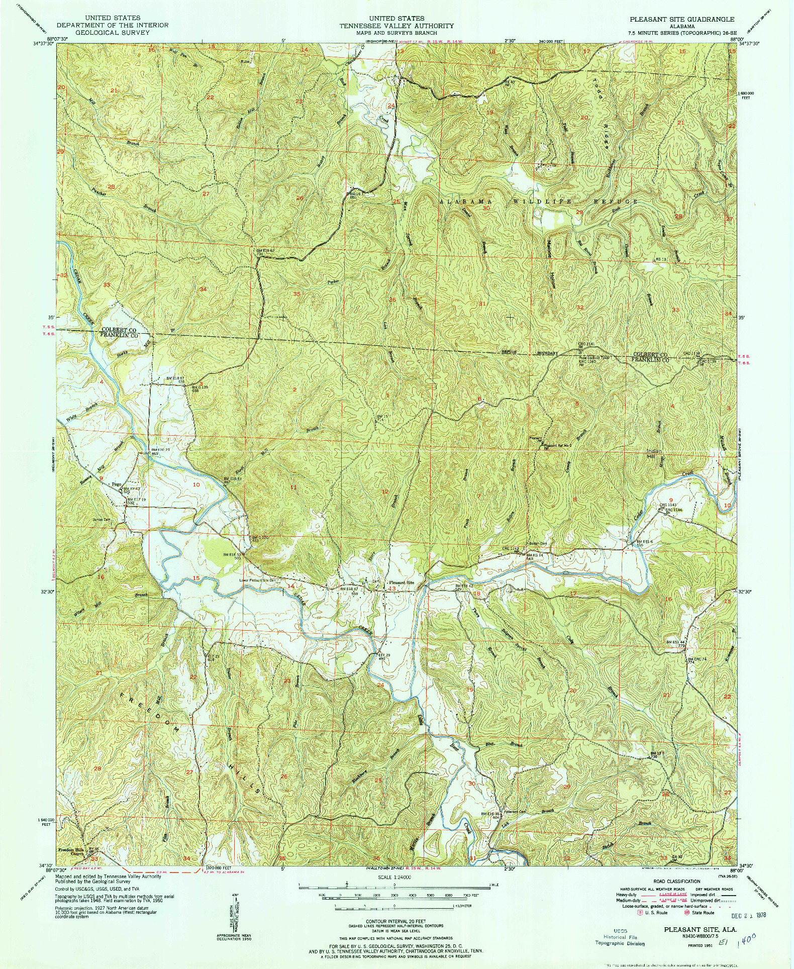 USGS 1:24000-SCALE QUADRANGLE FOR PLEASANT SITE, AL 1951