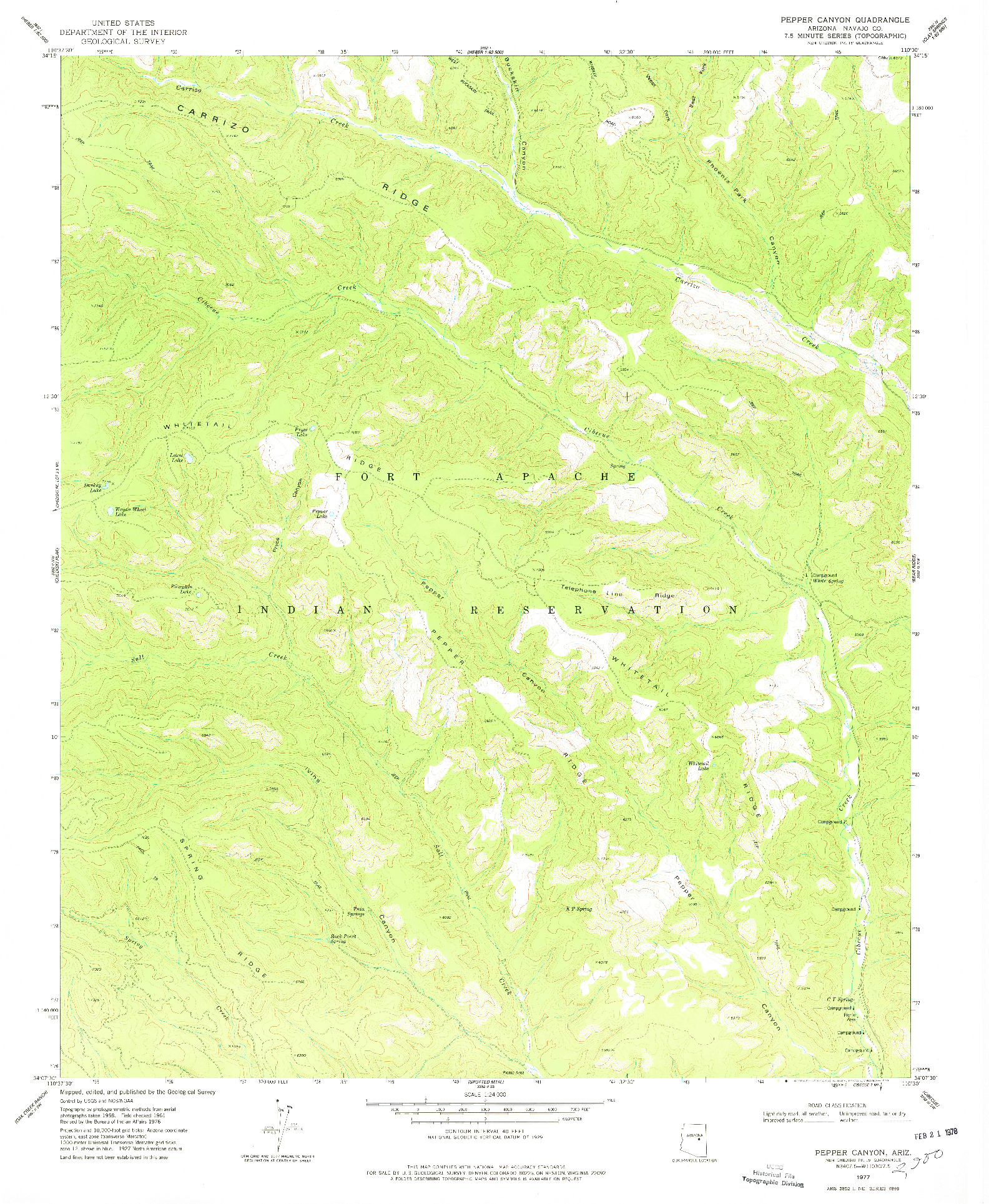 USGS 1:24000-SCALE QUADRANGLE FOR PEPPER CANYON, AZ 1977