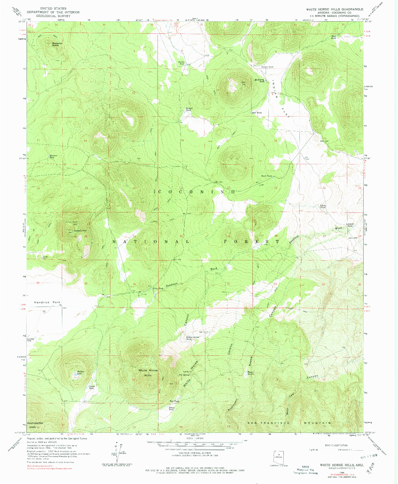 USGS 1:24000-SCALE QUADRANGLE FOR WHITE HORSE HILLS, AZ 1966