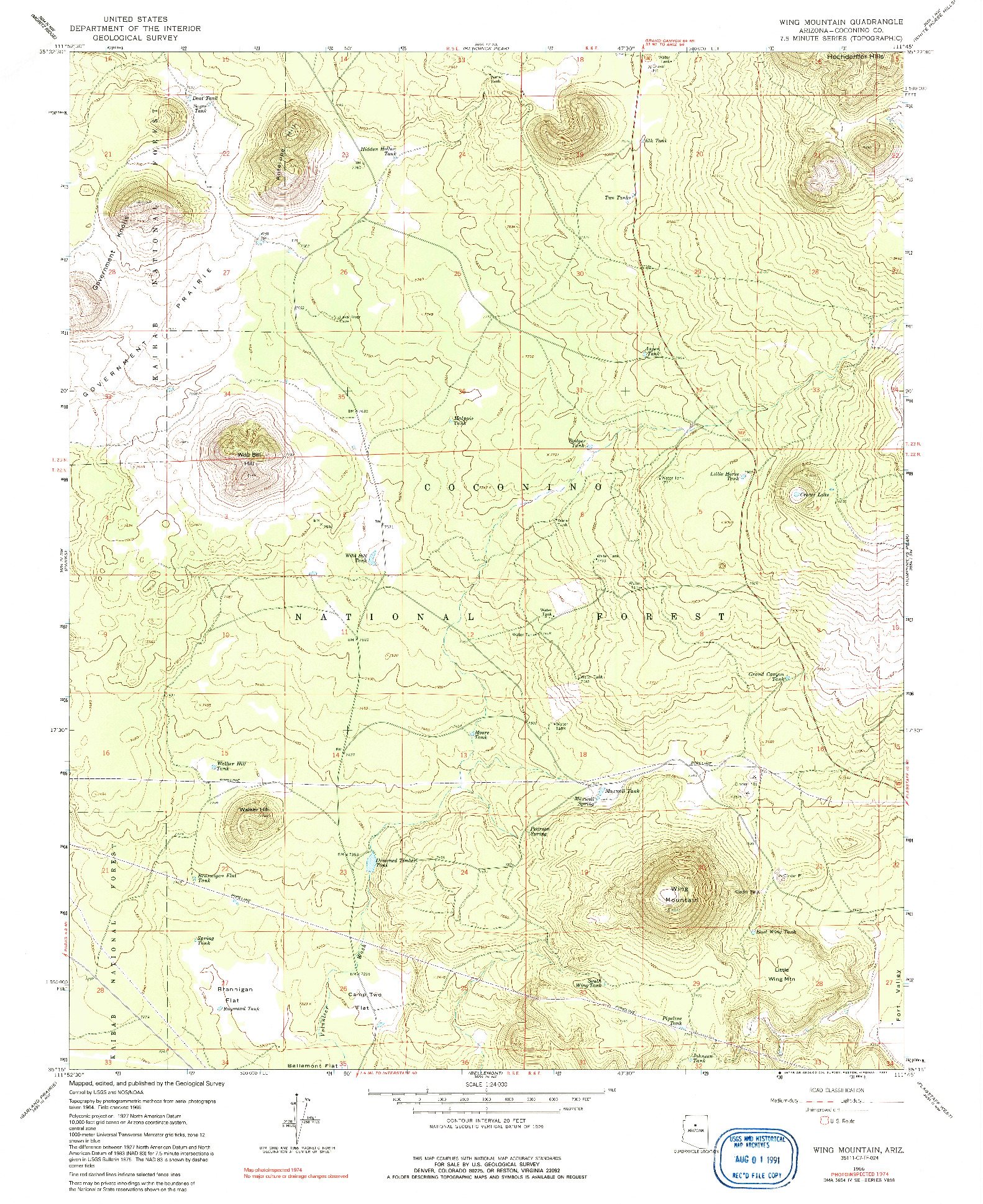 USGS 1:24000-SCALE QUADRANGLE FOR WING MOUNTAIN, AZ 1966