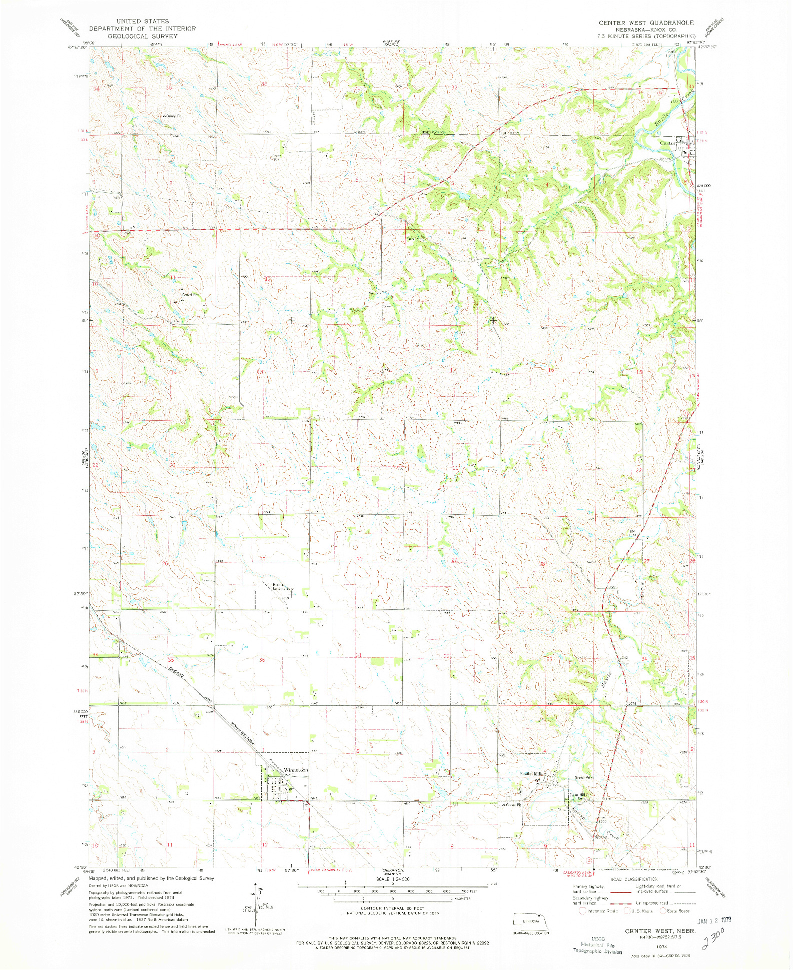 USGS 1:24000-SCALE QUADRANGLE FOR CENTER WEST, NE 1974