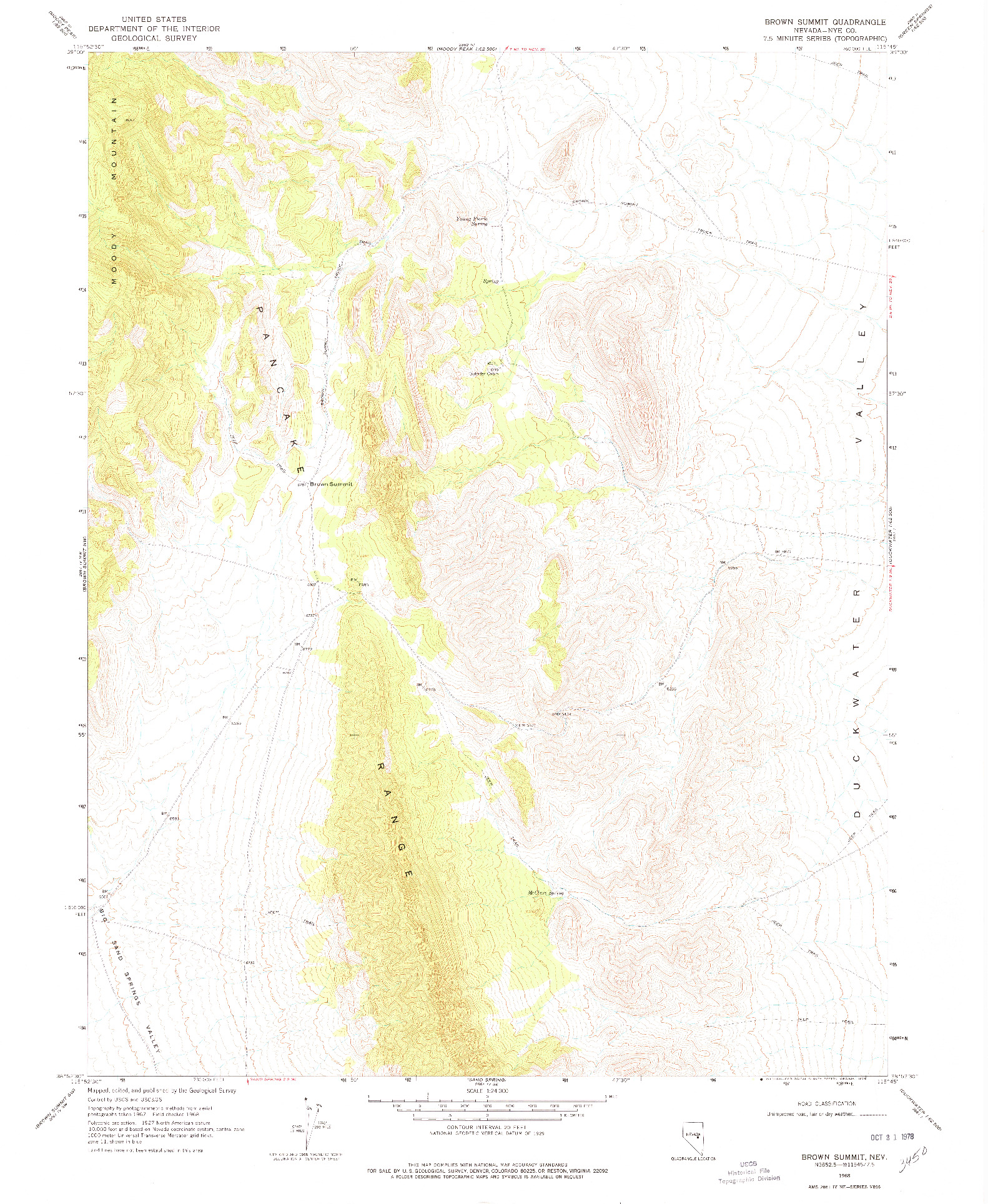 USGS 1:24000-SCALE QUADRANGLE FOR BROWN SUMMIT, NV 1968