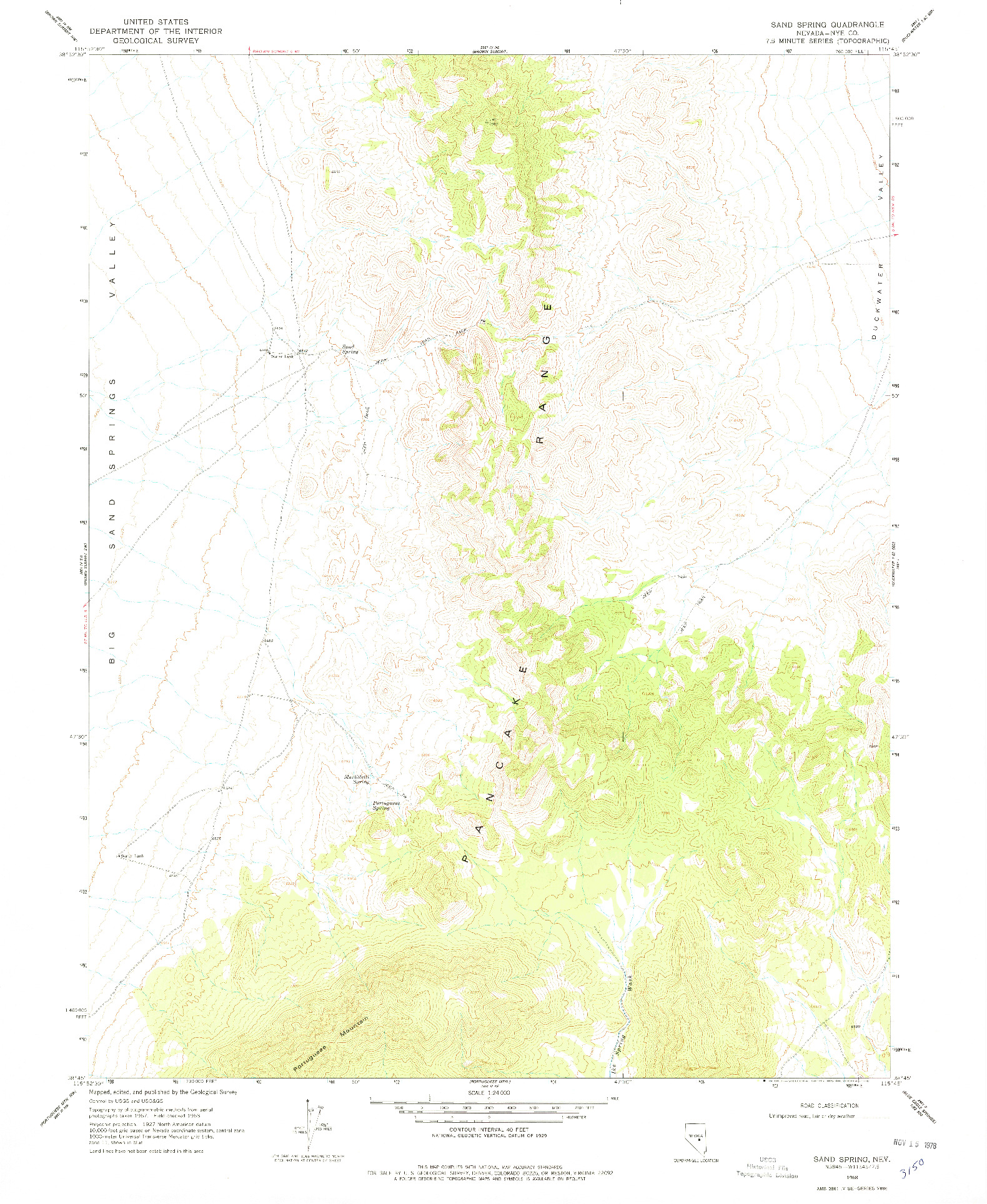 USGS 1:24000-SCALE QUADRANGLE FOR SAND SPRING, NV 1968