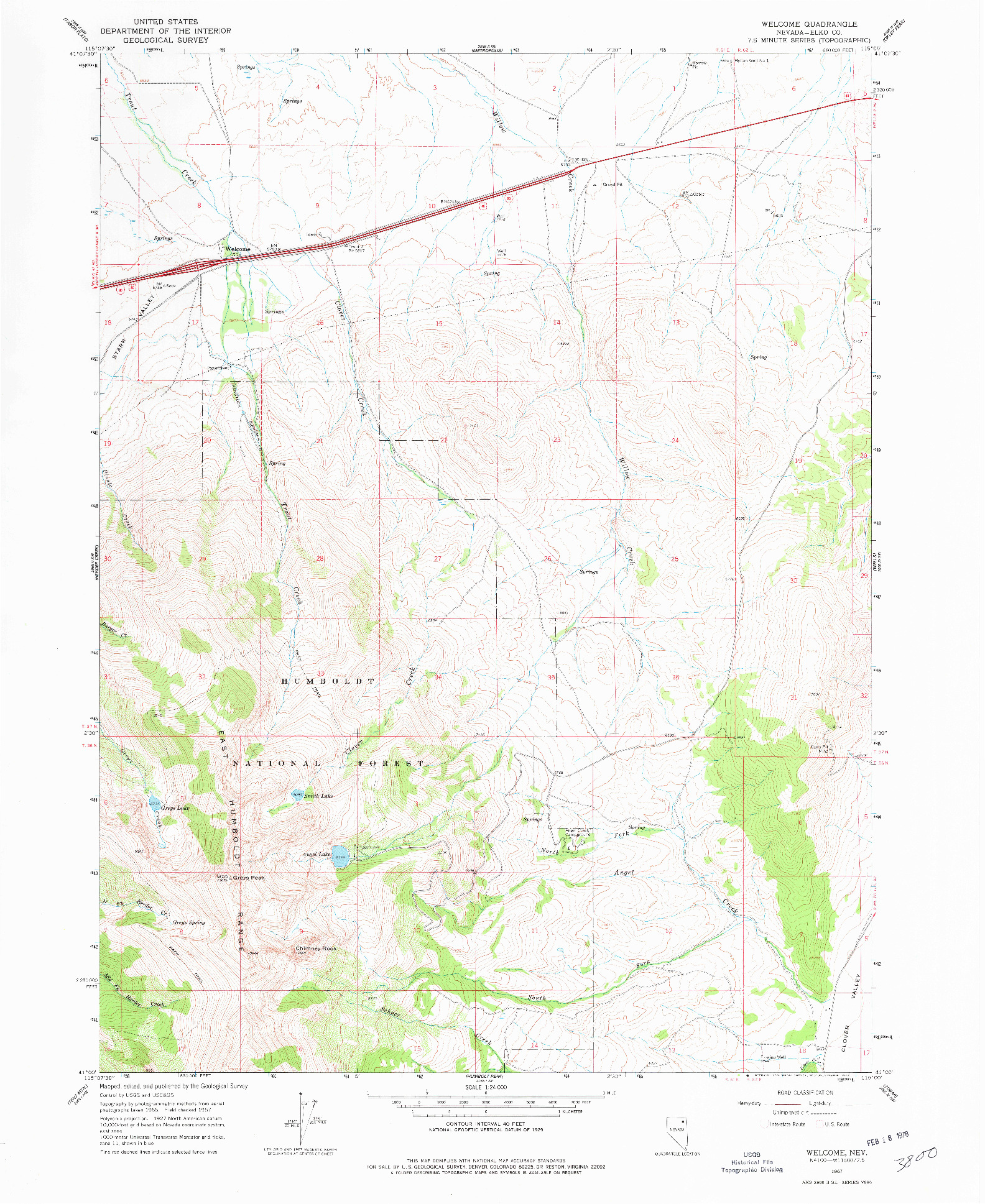 USGS 1:24000-SCALE QUADRANGLE FOR WELCOME, NV 1967