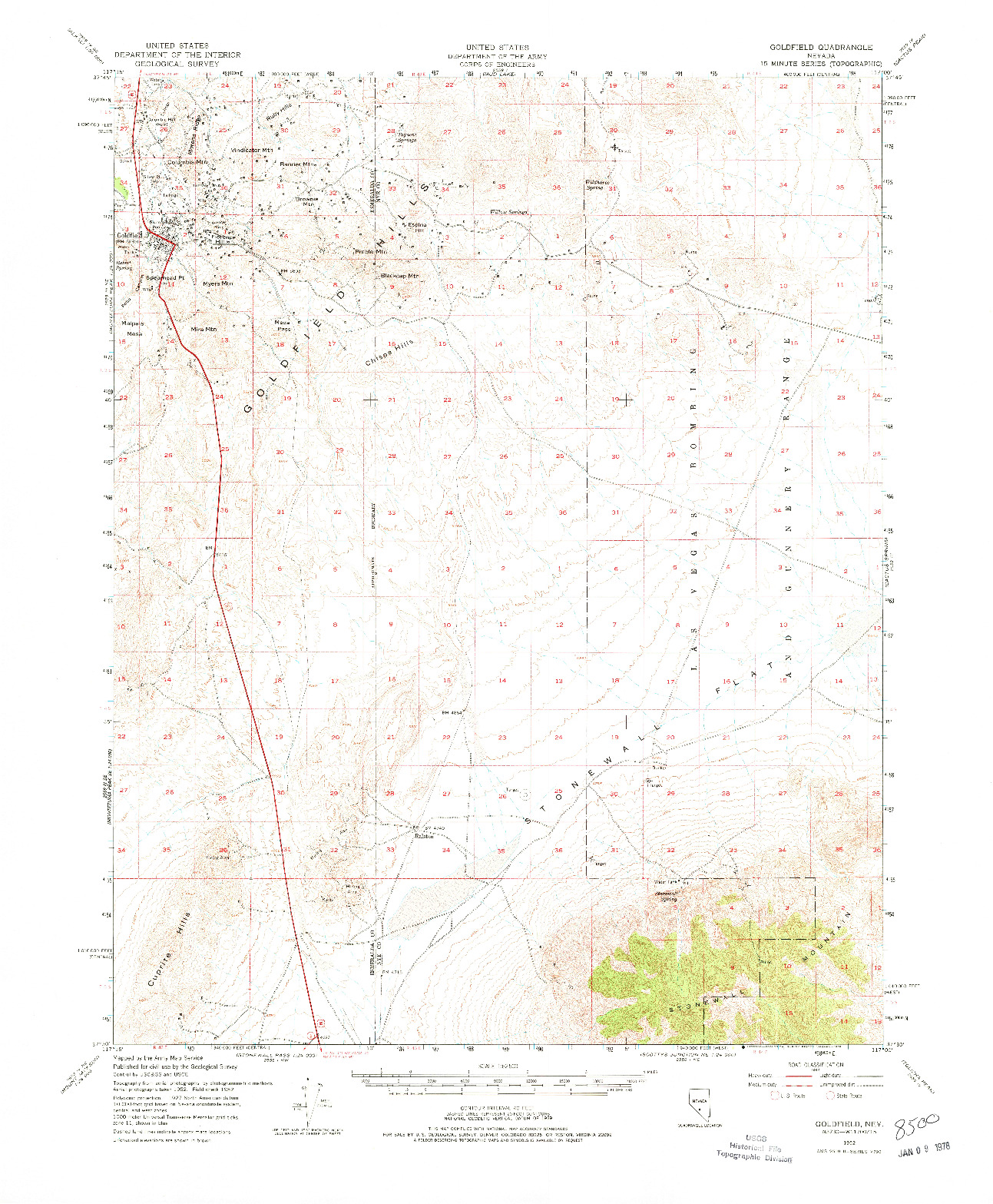USGS 1:62500-SCALE QUADRANGLE FOR GOLDFIELD, NV 1952