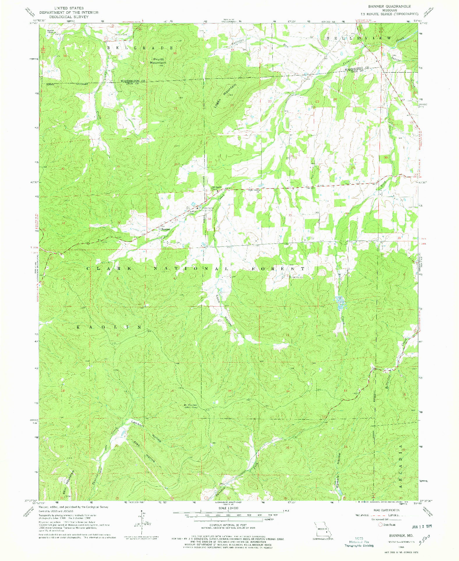 USGS 1:24000-SCALE QUADRANGLE FOR BANNER, MO 1968