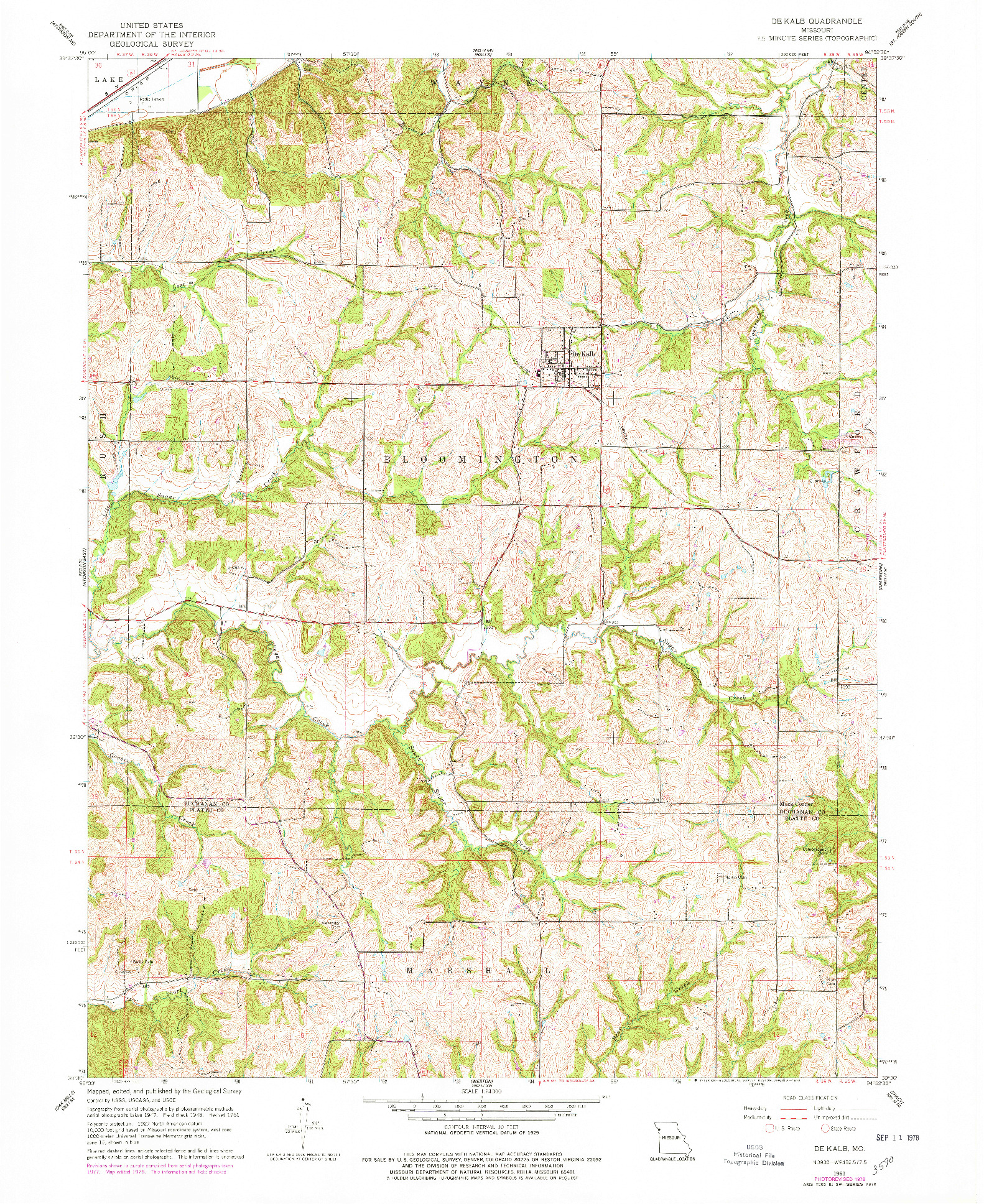 USGS 1:24000-SCALE QUADRANGLE FOR DE KALB, MO 1961