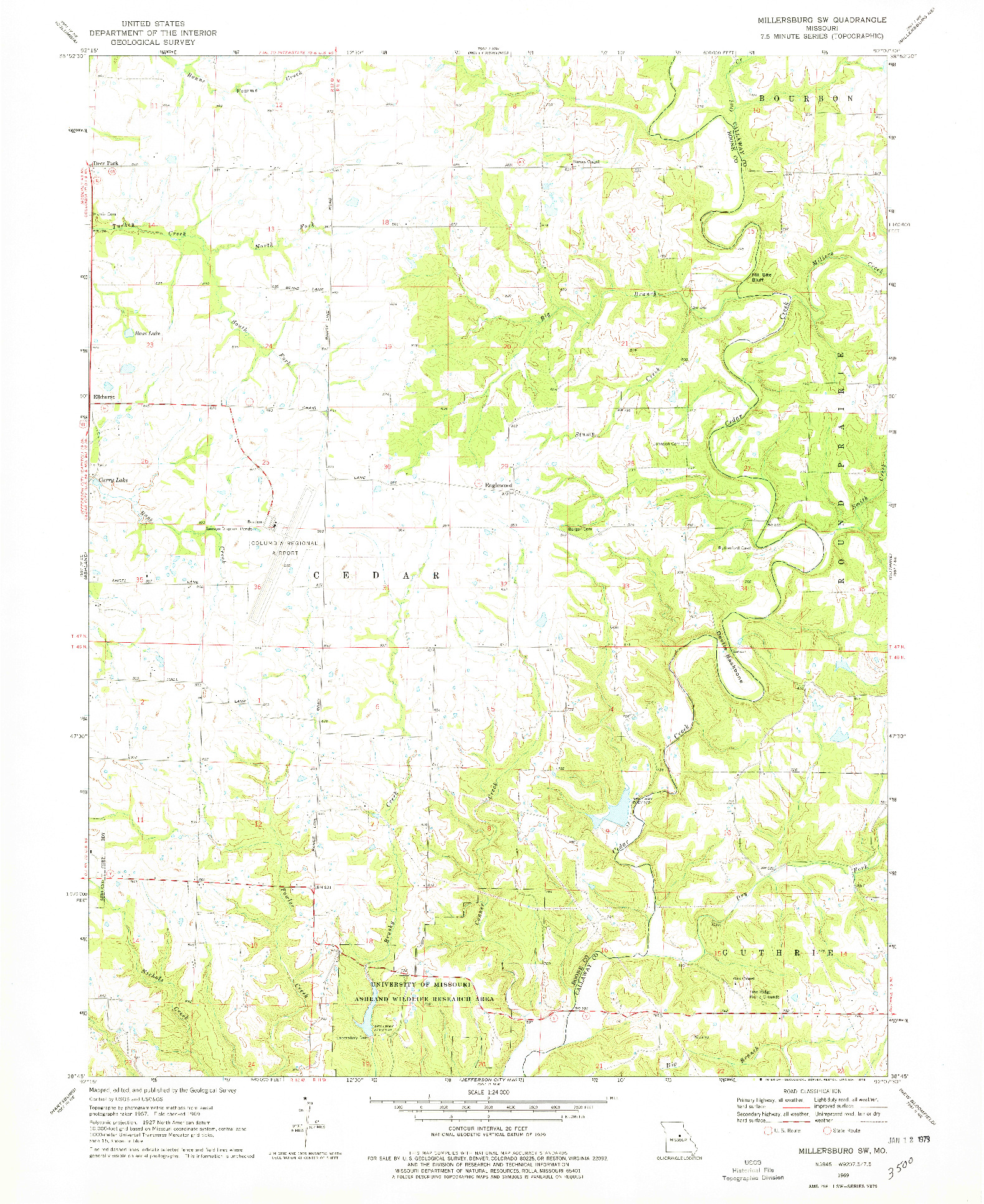 USGS 1:24000-SCALE QUADRANGLE FOR MILLERSBURG SW, MO 1969