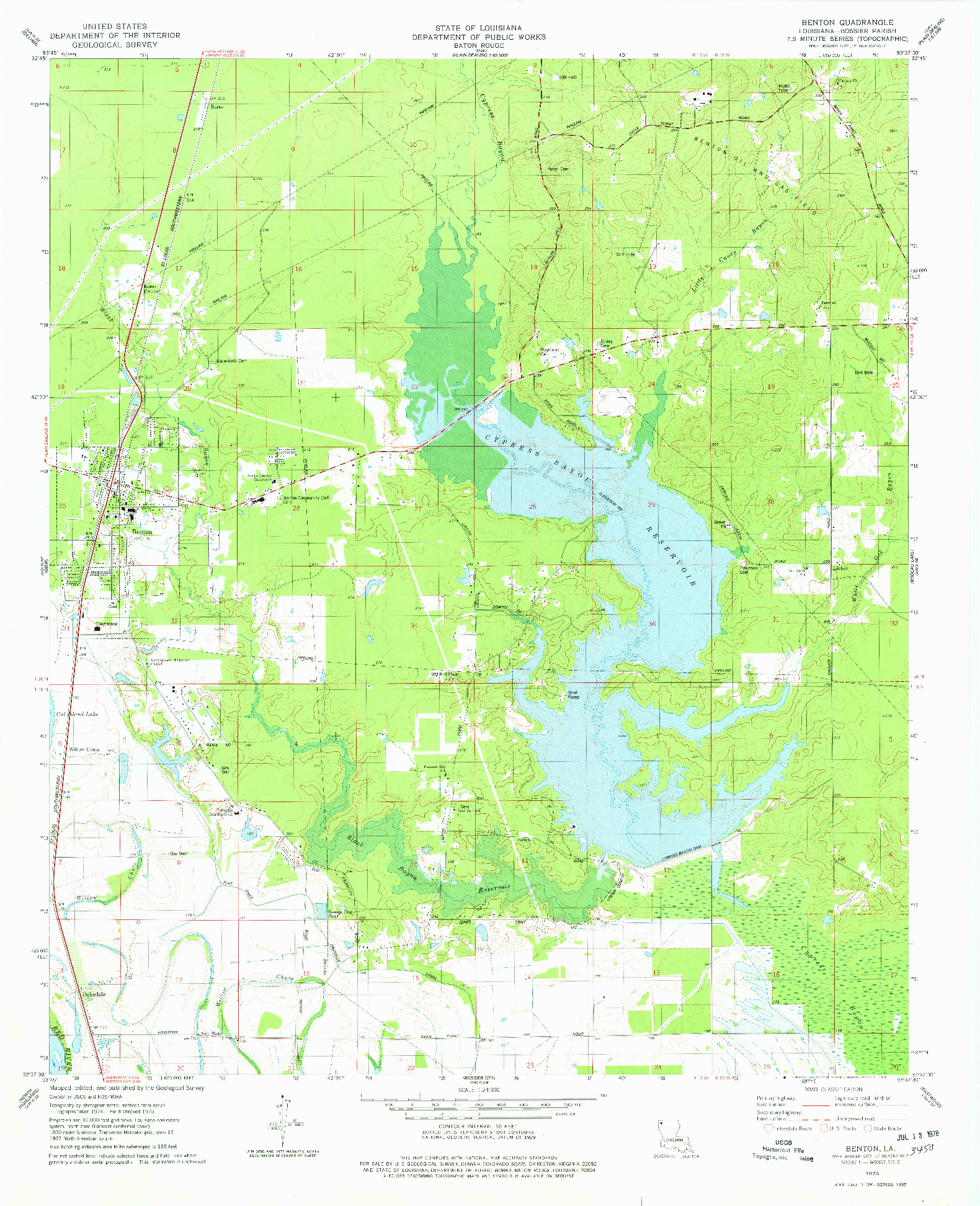 USGS 1:24000-SCALE QUADRANGLE FOR BENTON, LA 1975