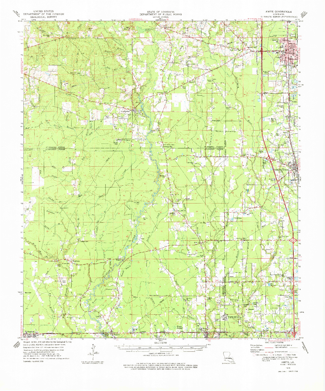 USGS 1:62500-SCALE QUADRANGLE FOR AMITE, LA 1974