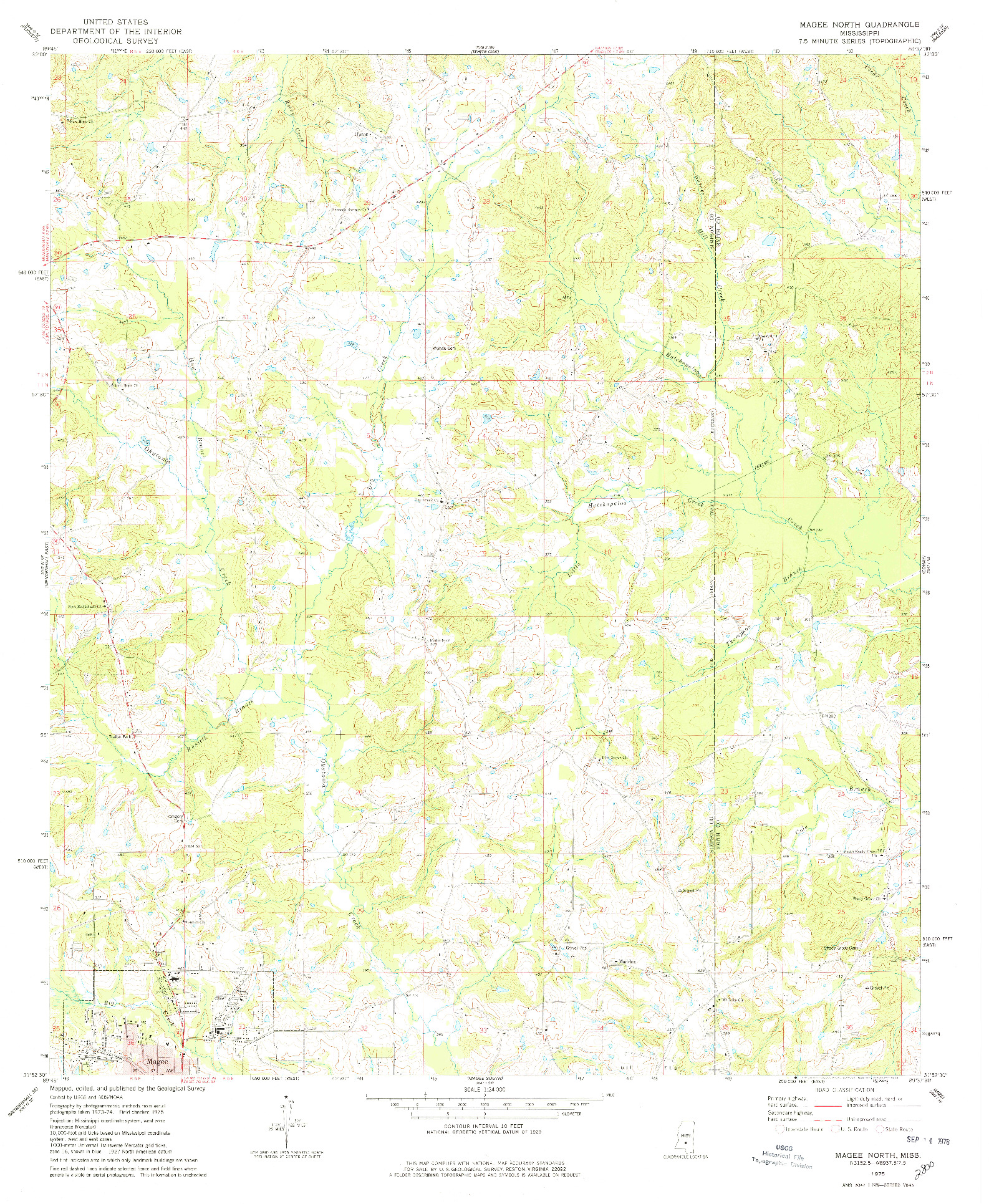 USGS 1:24000-SCALE QUADRANGLE FOR MAGEE NORTH, MS 1975