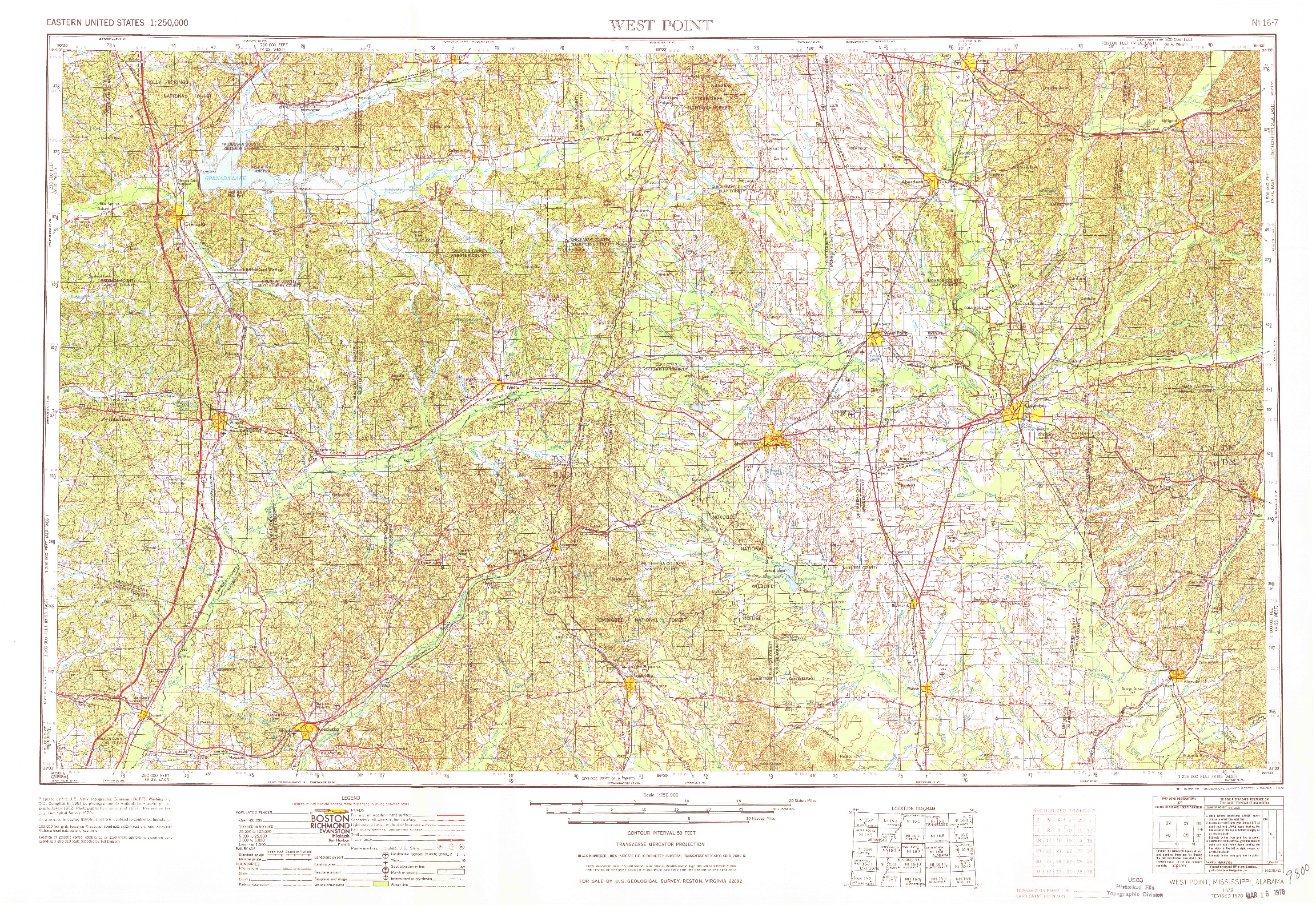 USGS 1:250000-SCALE QUADRANGLE FOR WEST POINT, MS 1953