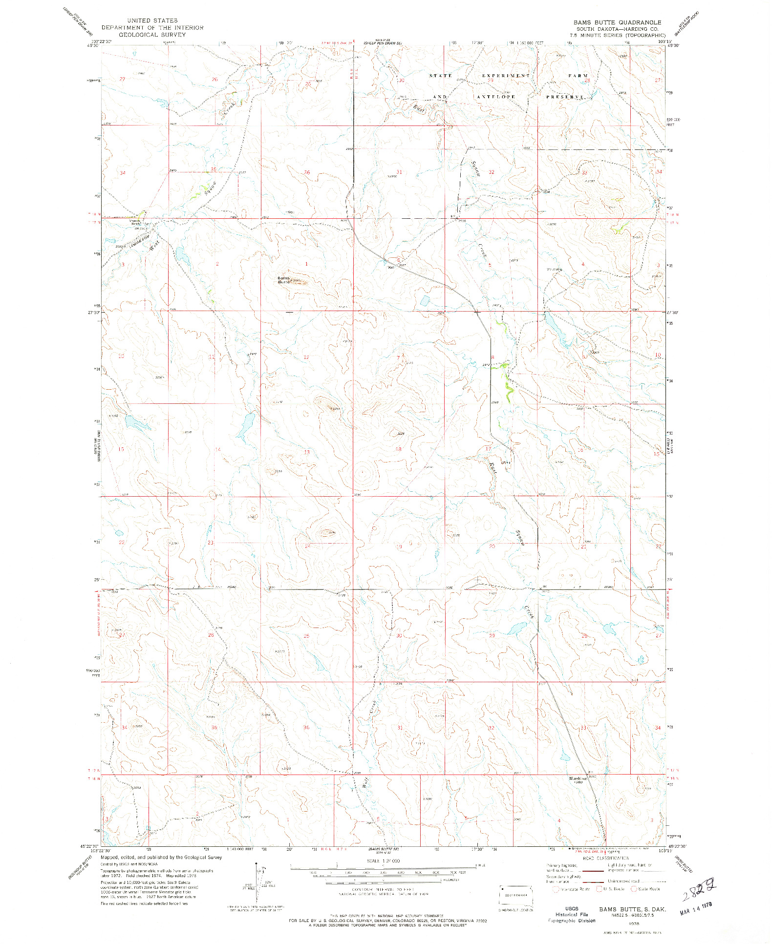 USGS 1:24000-SCALE QUADRANGLE FOR BAMS BUTTE, SD 1978
