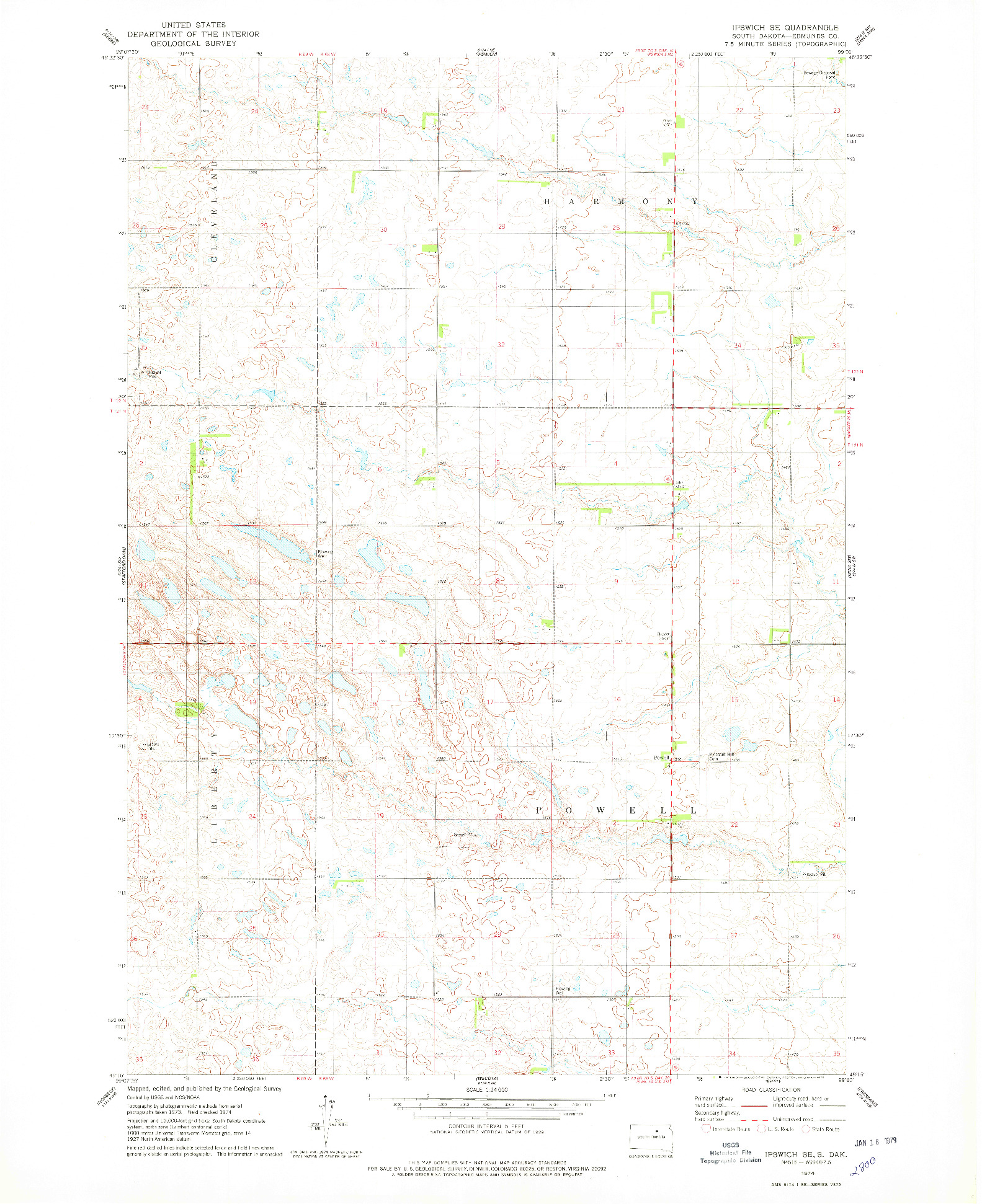 USGS 1:24000-SCALE QUADRANGLE FOR IPSWICH SE, SD 1974