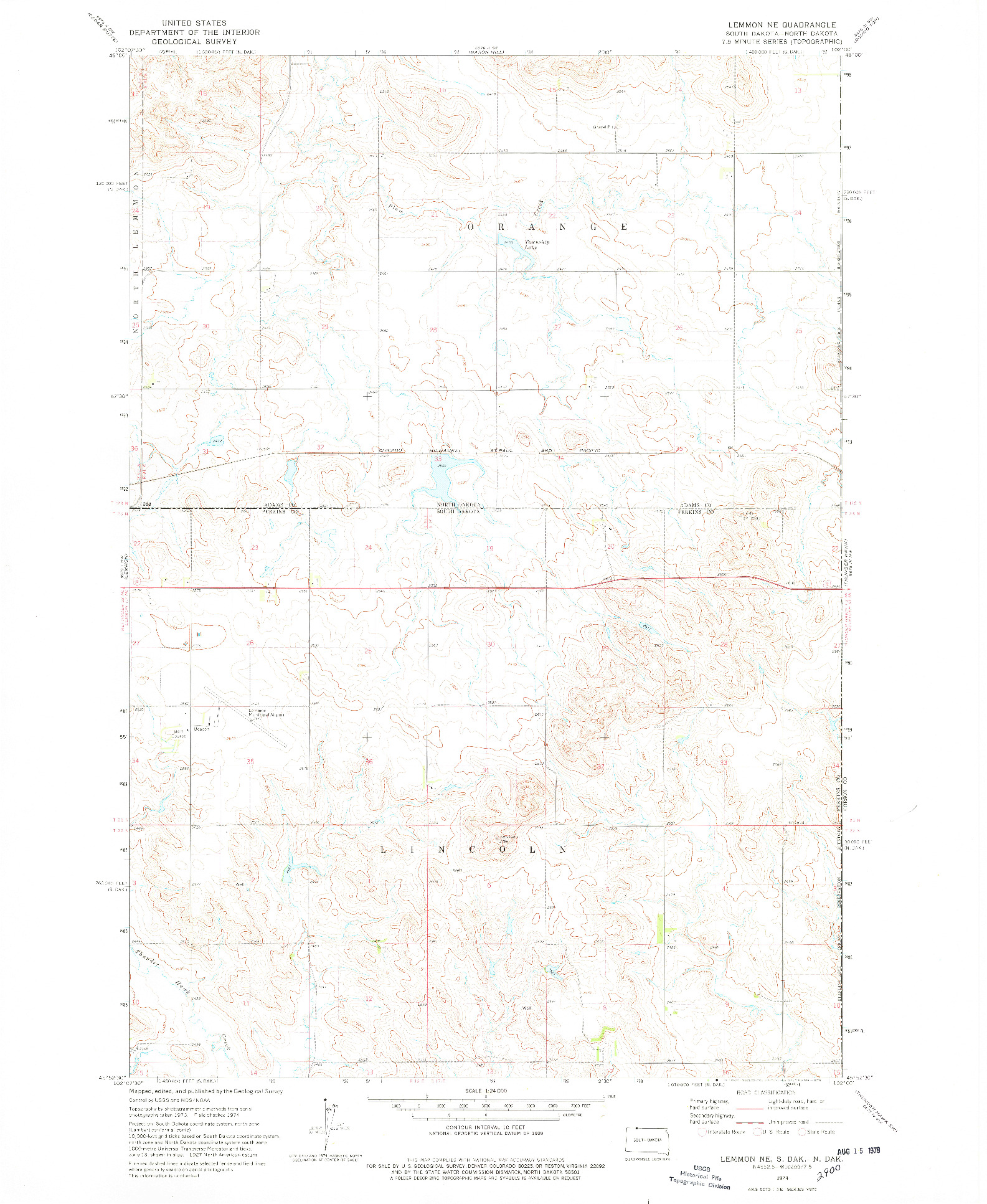 USGS 1:24000-SCALE QUADRANGLE FOR LEMMON NE, SD 1974