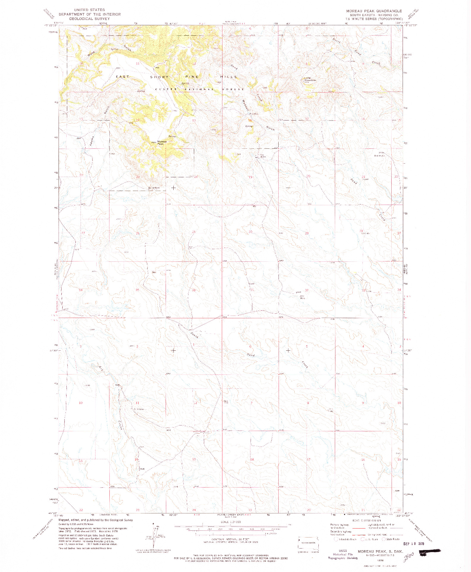 USGS 1:24000-SCALE QUADRANGLE FOR MOREAU PEAK, SD 1978