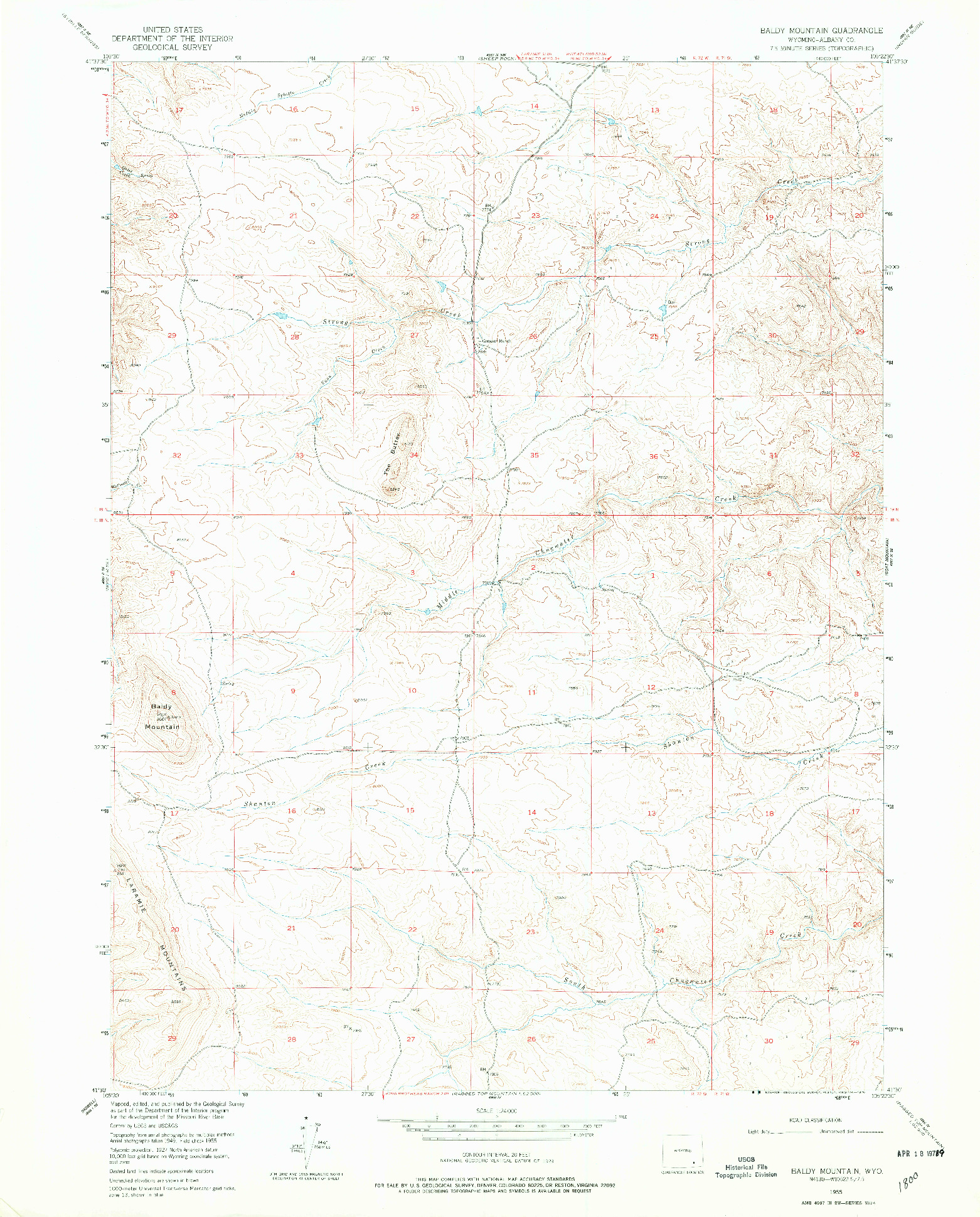 USGS 1:24000-SCALE QUADRANGLE FOR BALDY MOUNTAIN, WY 1955