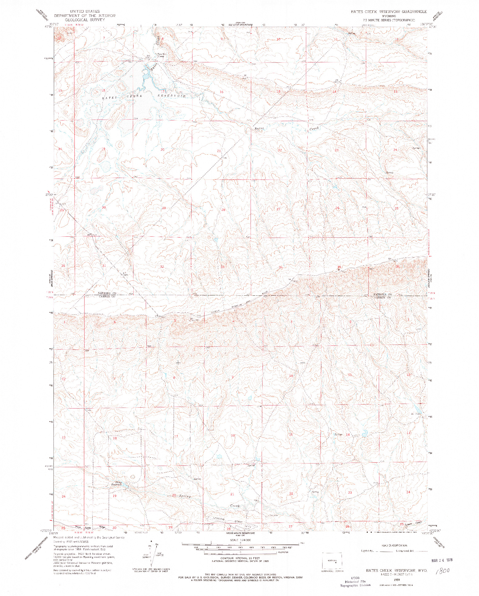 USGS 1:24000-SCALE QUADRANGLE FOR BATES CREEK RESERVOIR, WY 1959