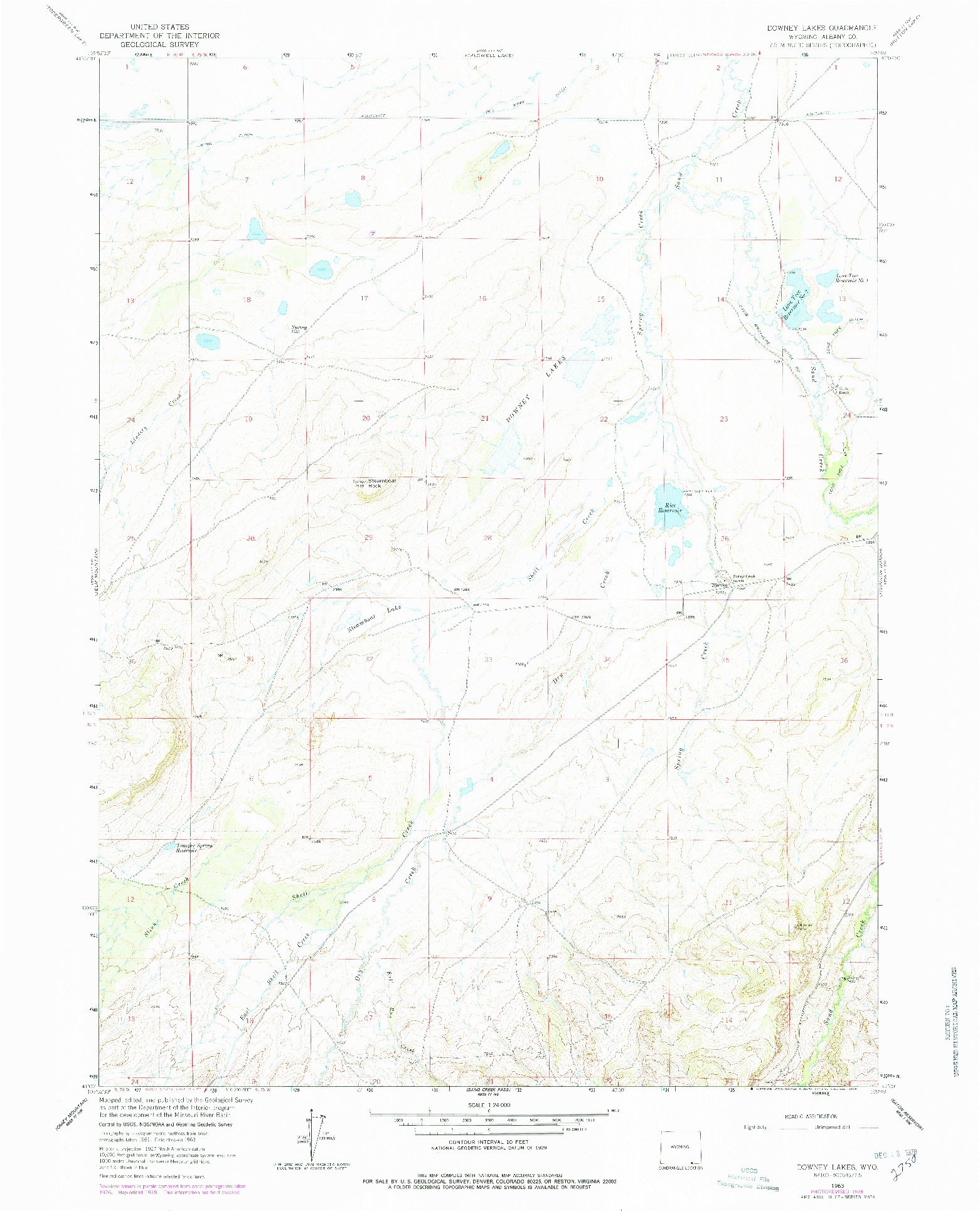 USGS 1:24000-SCALE QUADRANGLE FOR DOWNEY LAKES, WY 1963