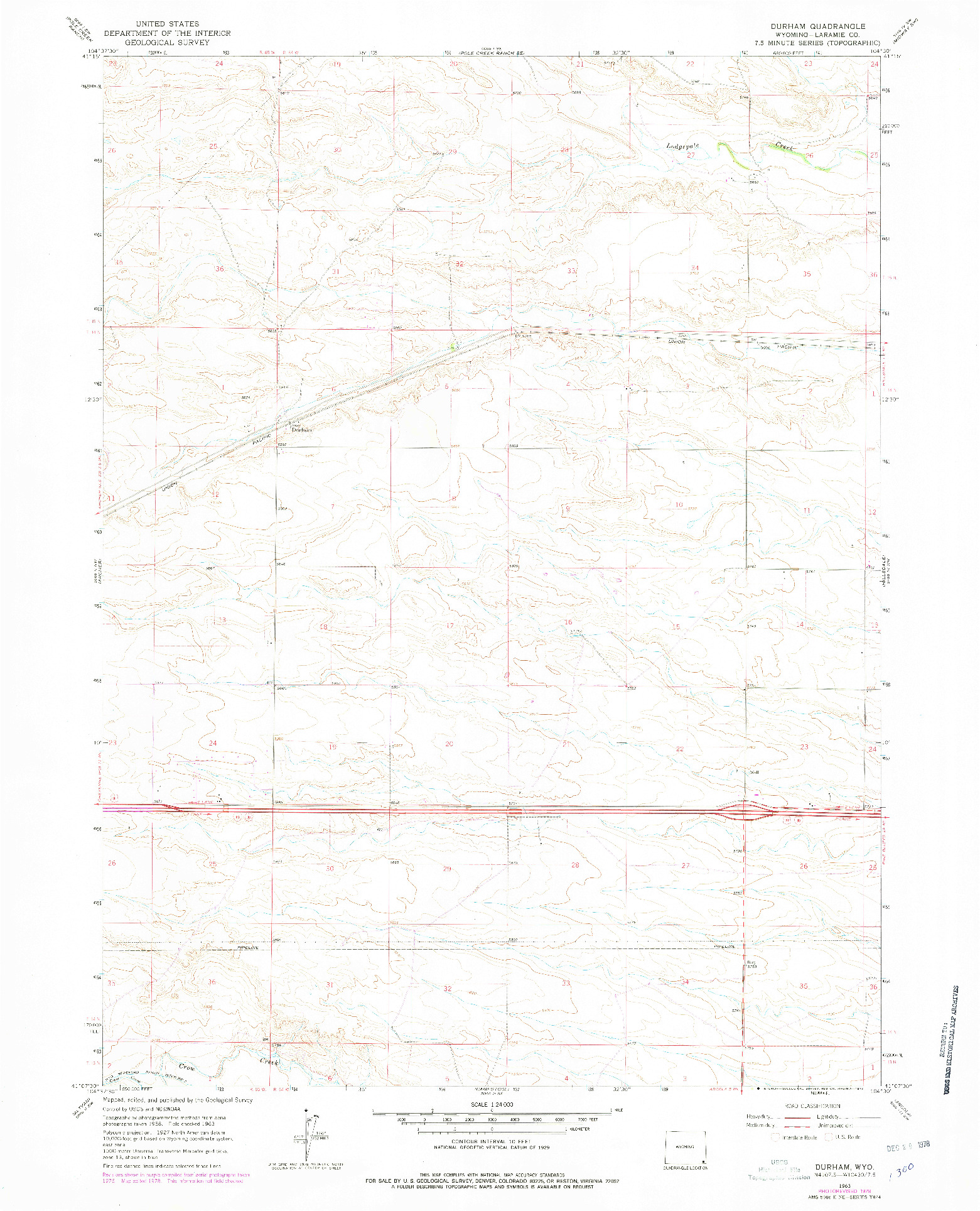 USGS 1:24000-SCALE QUADRANGLE FOR DURHAM, WY 1963