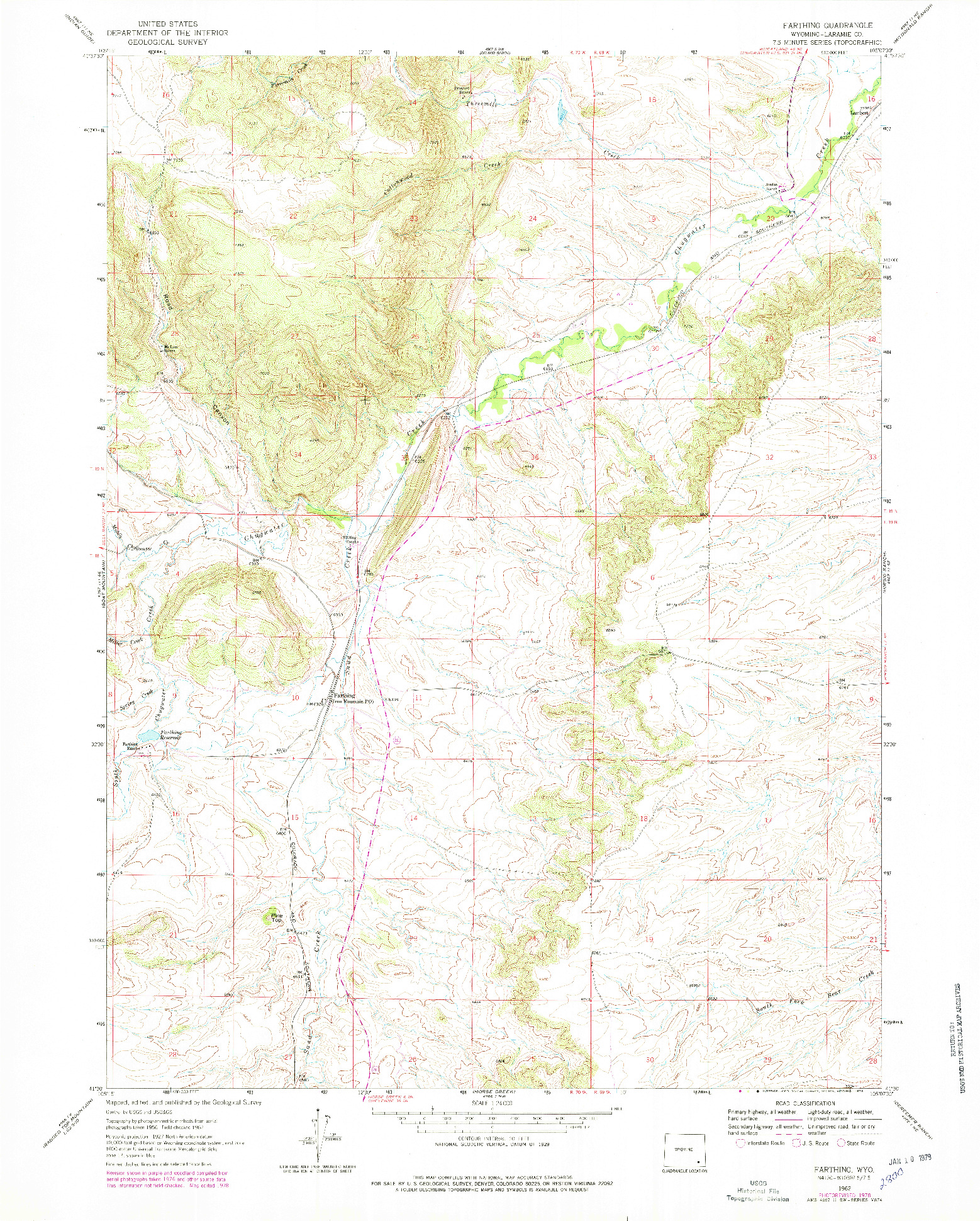 USGS 1:24000-SCALE QUADRANGLE FOR FARTHING, WY 1962