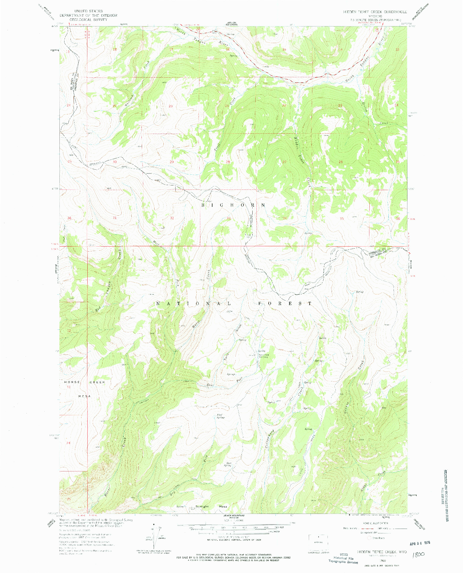 USGS 1:24000-SCALE QUADRANGLE FOR HIDDEN TEPEE CREEK, WY 1960