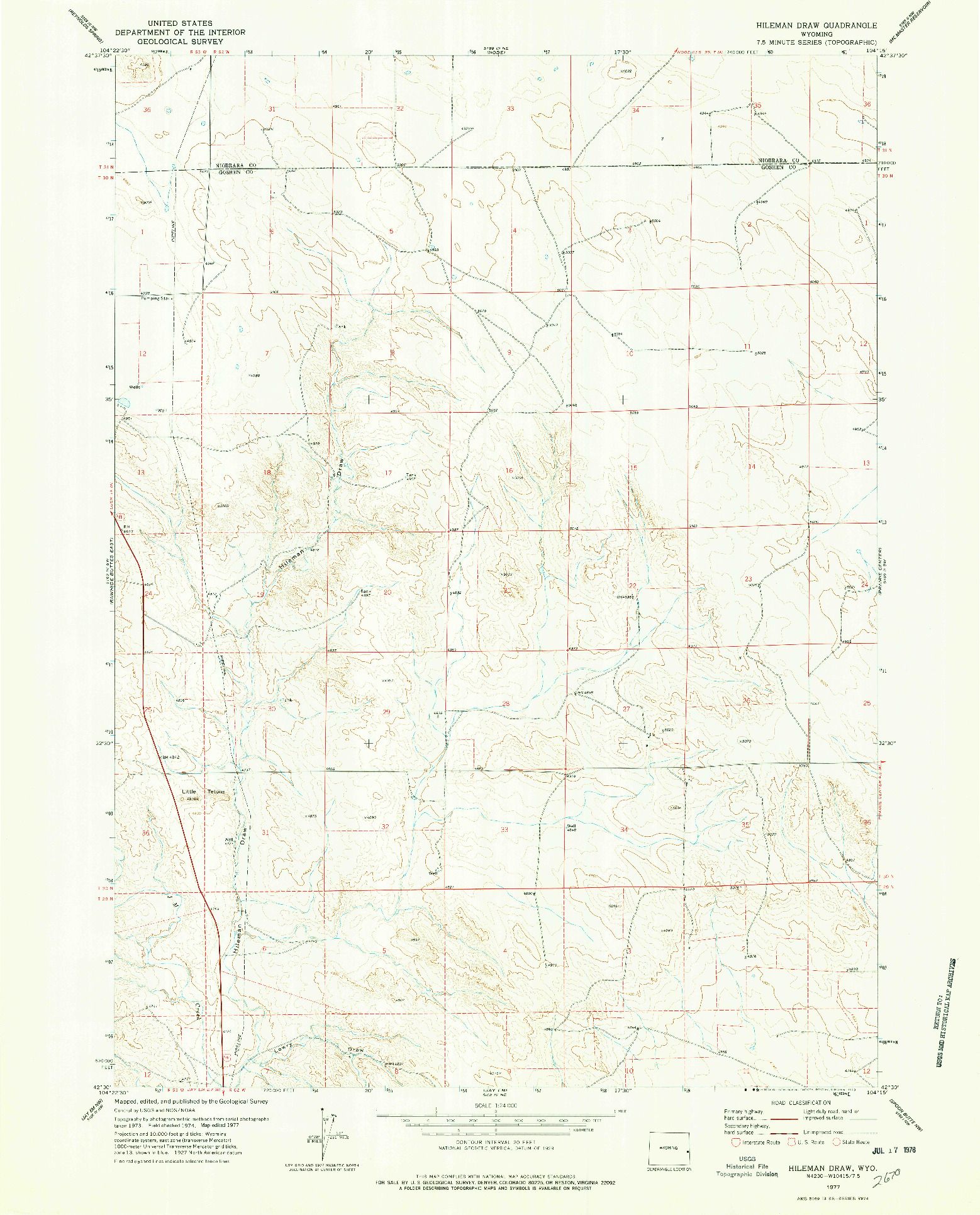 USGS 1:24000-SCALE QUADRANGLE FOR HILEMAN DRAW, WY 1977