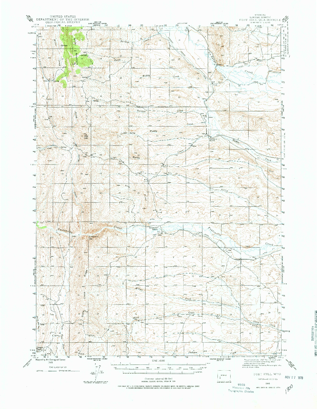 USGS 1:62500-SCALE QUADRANGLE FOR FORT HILL, WY 1945