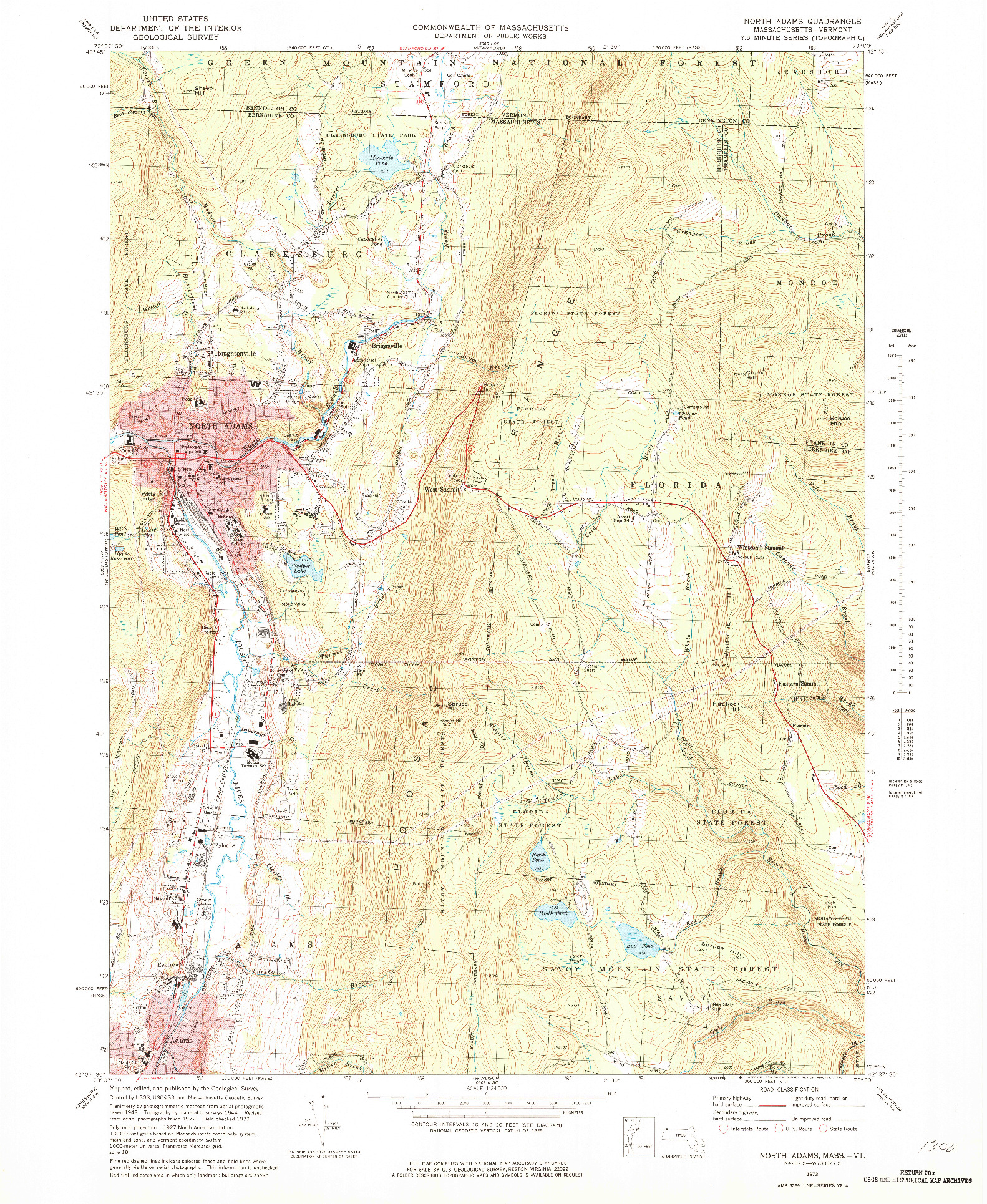 USGS 1:24000-SCALE QUADRANGLE FOR NORTH ADAMS, MA 1973