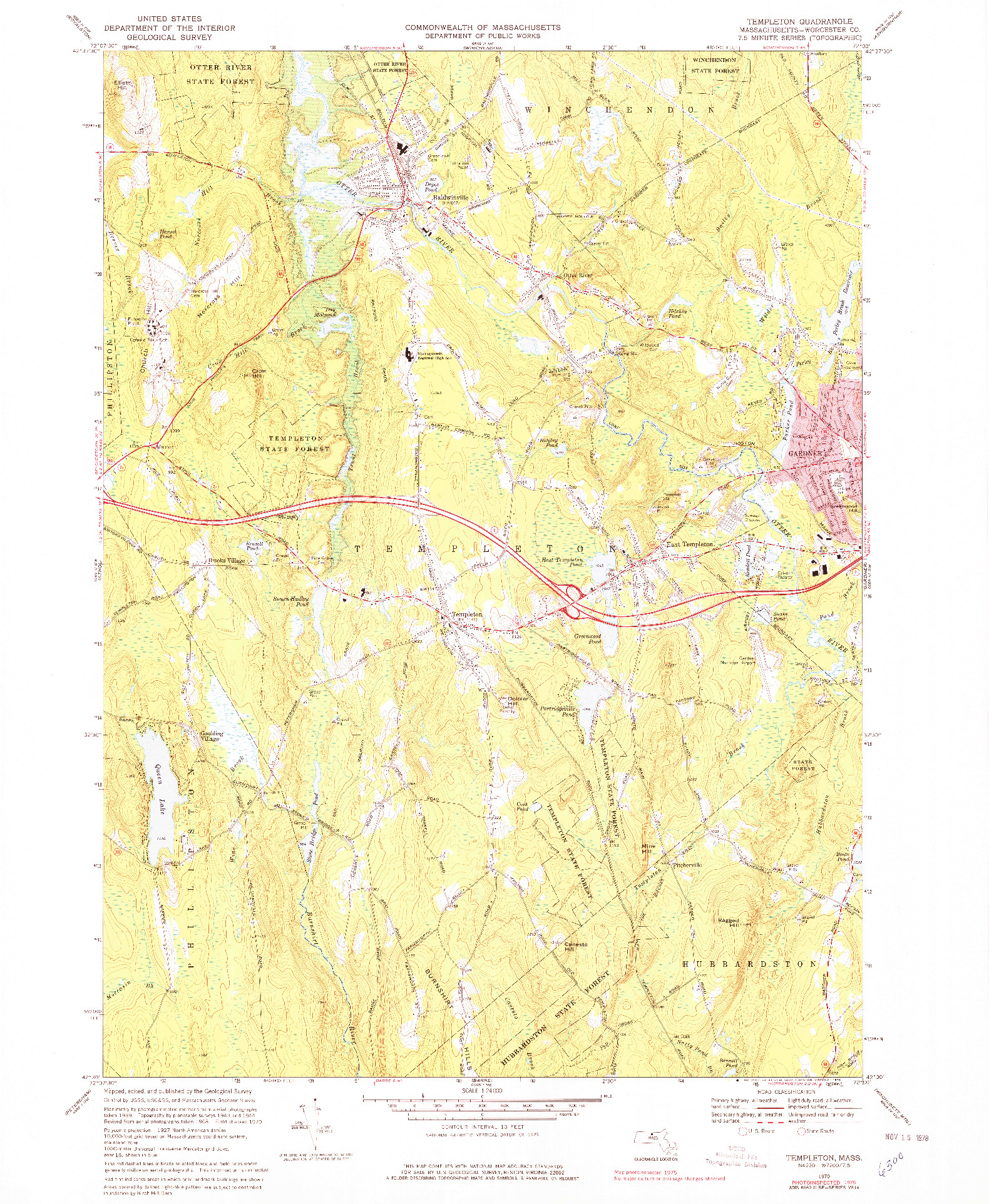 USGS 1:24000-SCALE QUADRANGLE FOR TEMPLETON, MA 1970