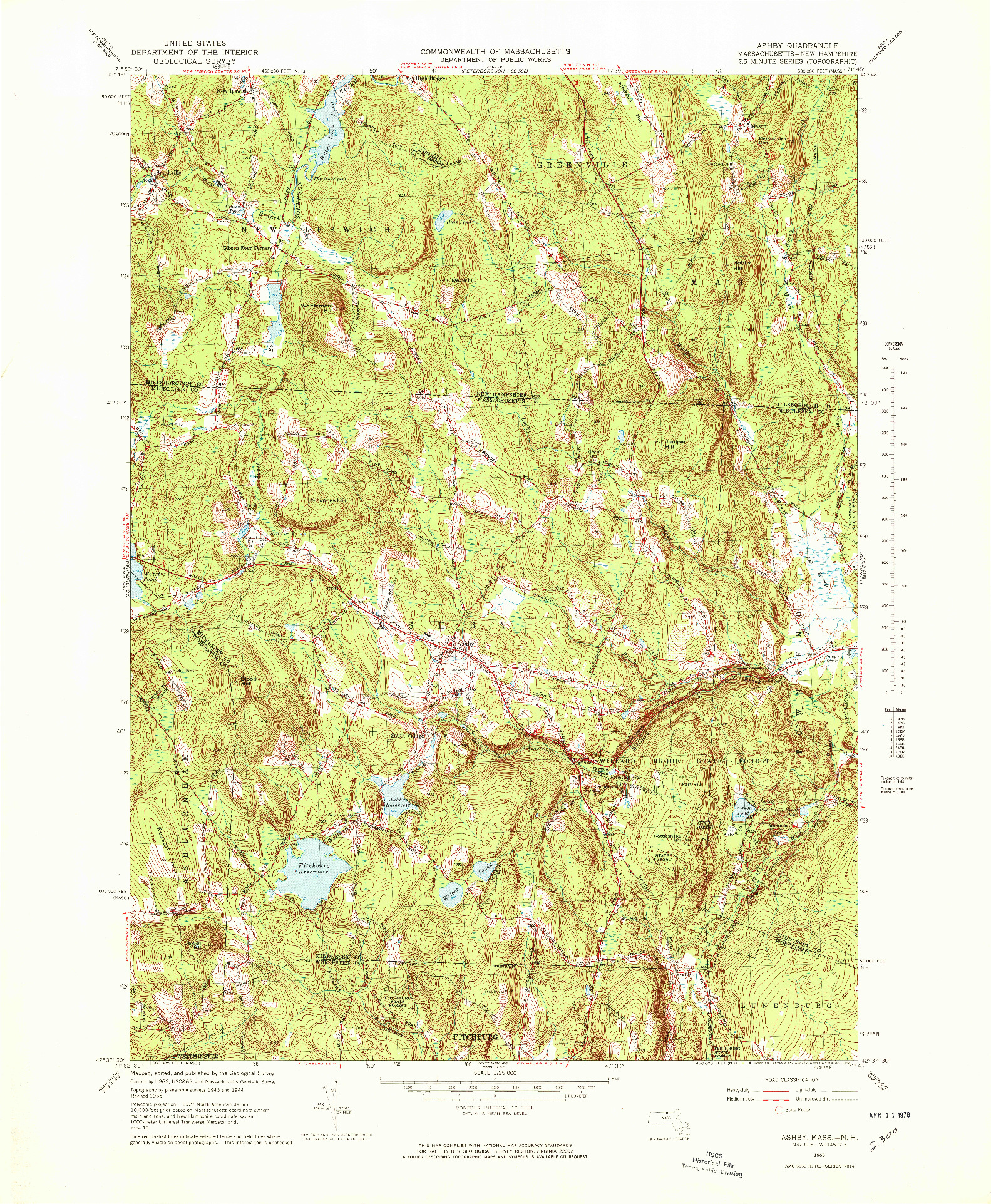 USGS 1:25000-SCALE QUADRANGLE FOR ASHBY, MA 1965