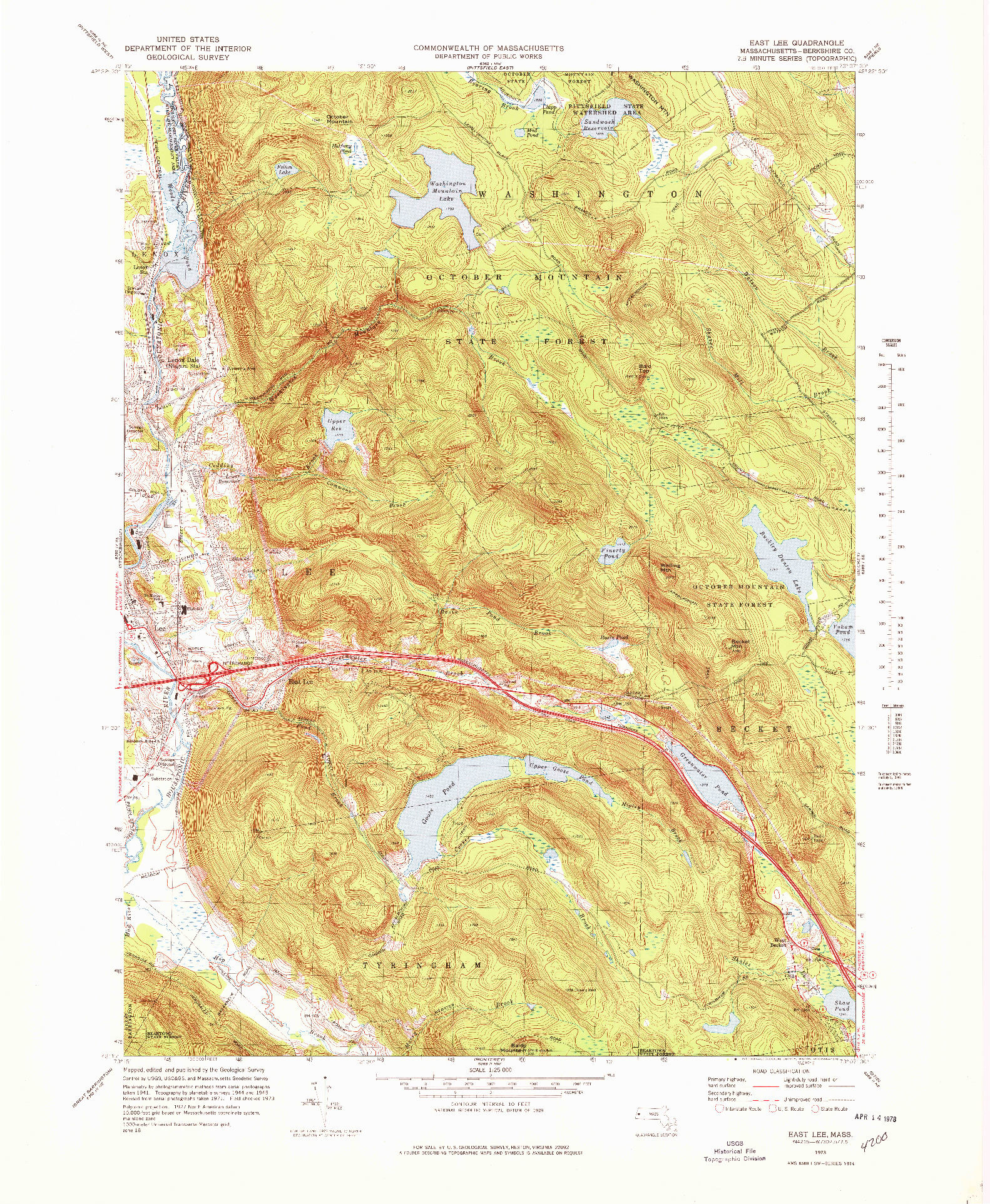 USGS 1:25000-SCALE QUADRANGLE FOR EAST LEE, MA 1973