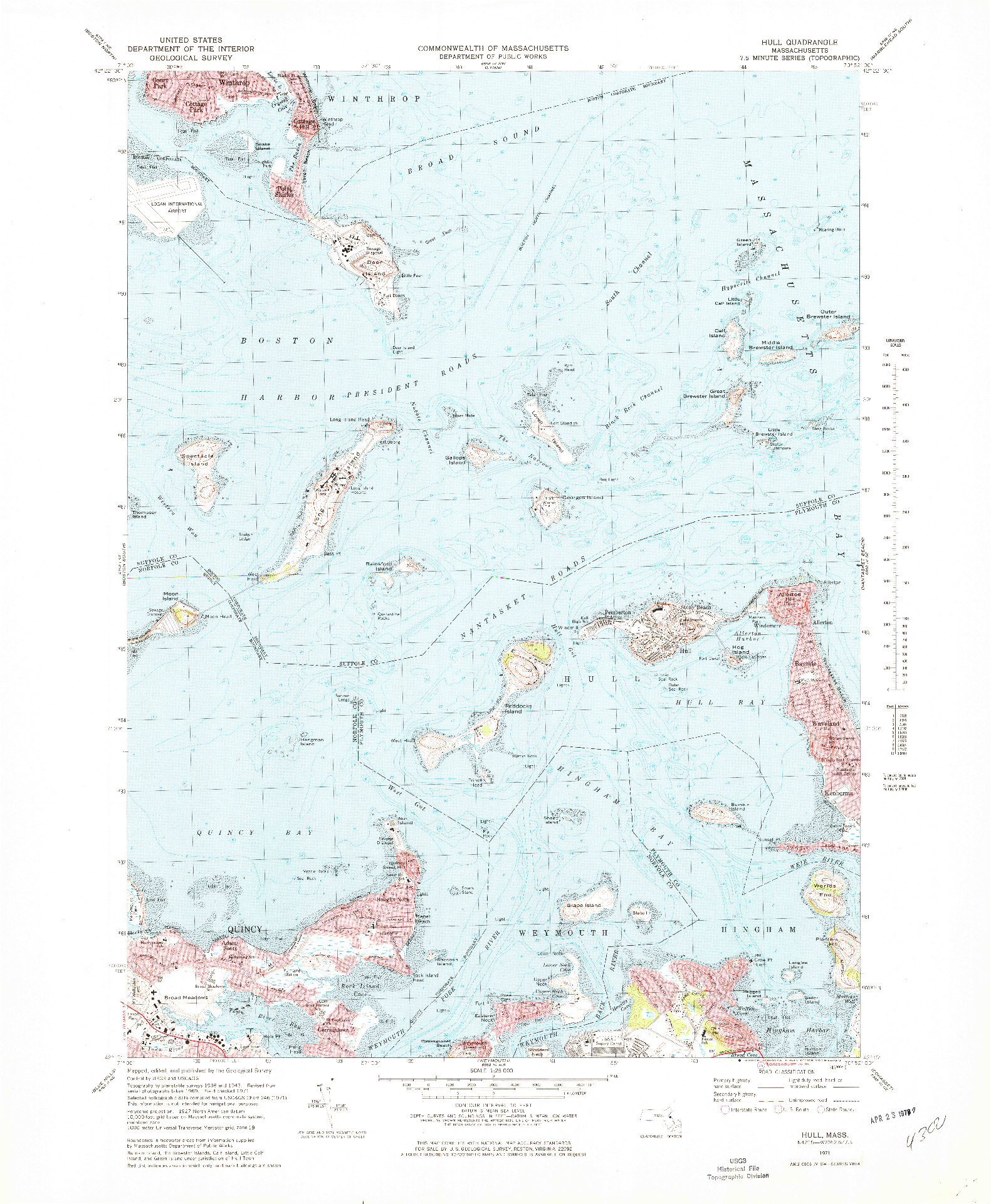 USGS 1:25000-SCALE QUADRANGLE FOR HULL, MA 1971