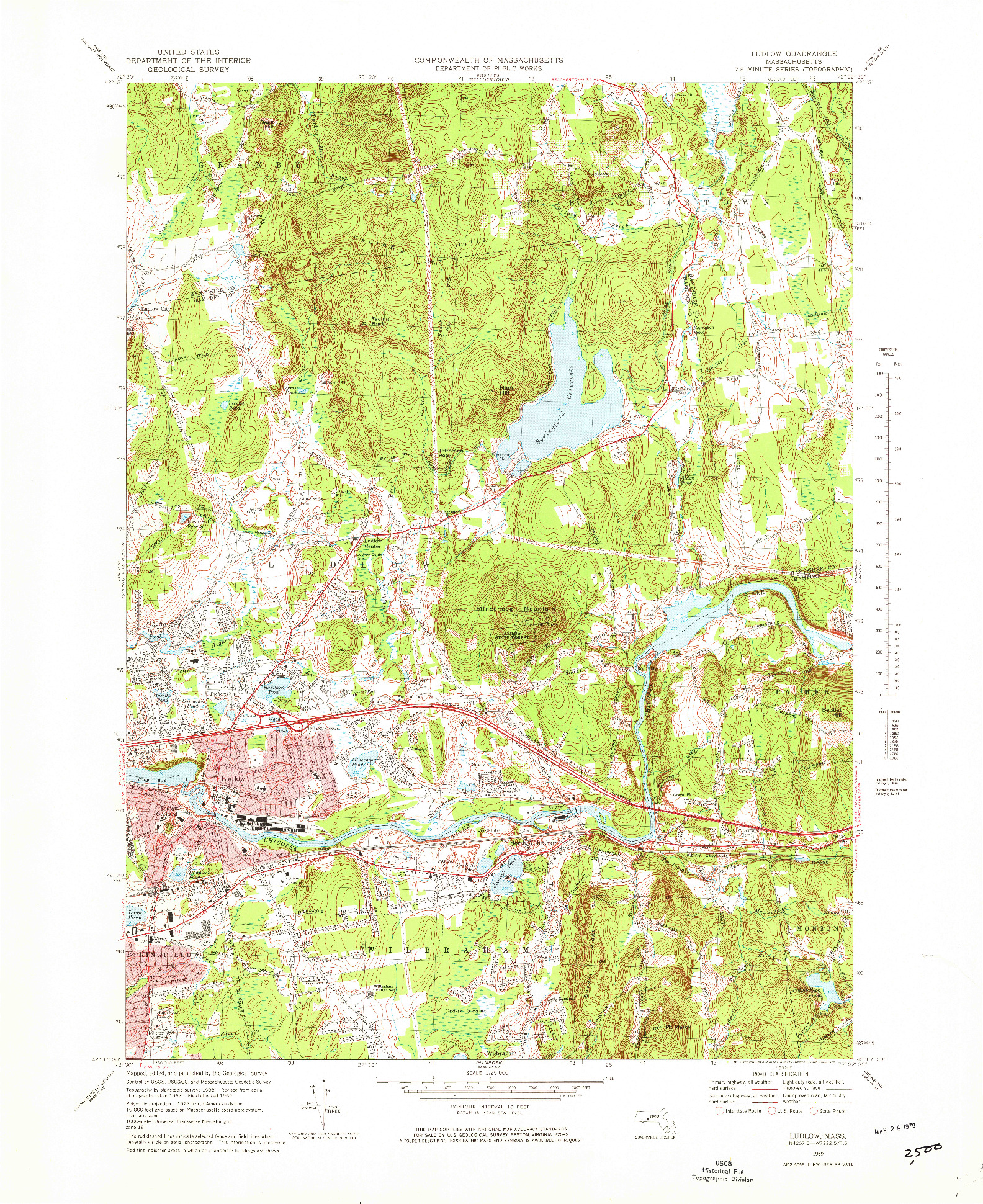 USGS 1:25000-SCALE QUADRANGLE FOR LUDLOW, MA 1969