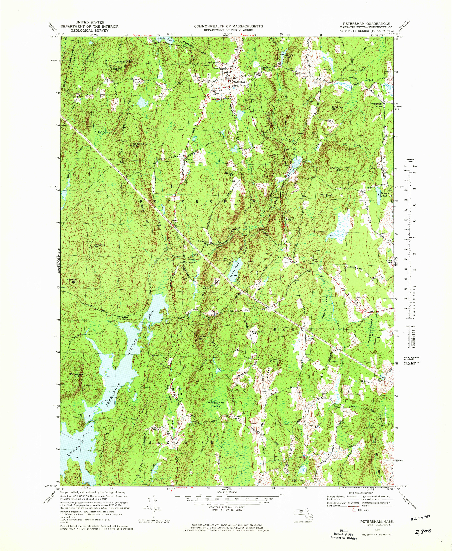 USGS 1:25000-SCALE QUADRANGLE FOR PETERSHAM, MA 1969