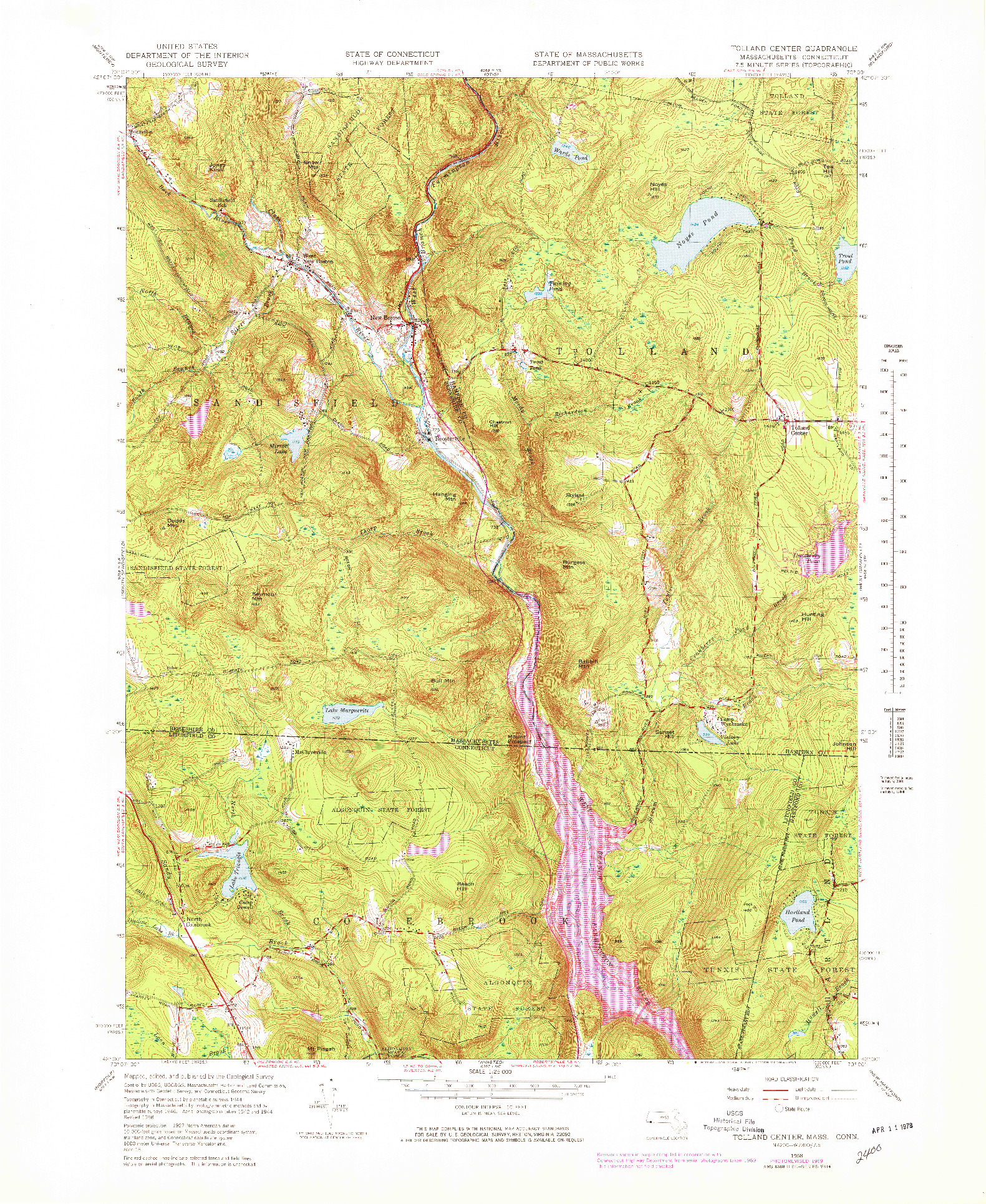 USGS 1:25000-SCALE QUADRANGLE FOR TOLLAND CENTER, MA 1958