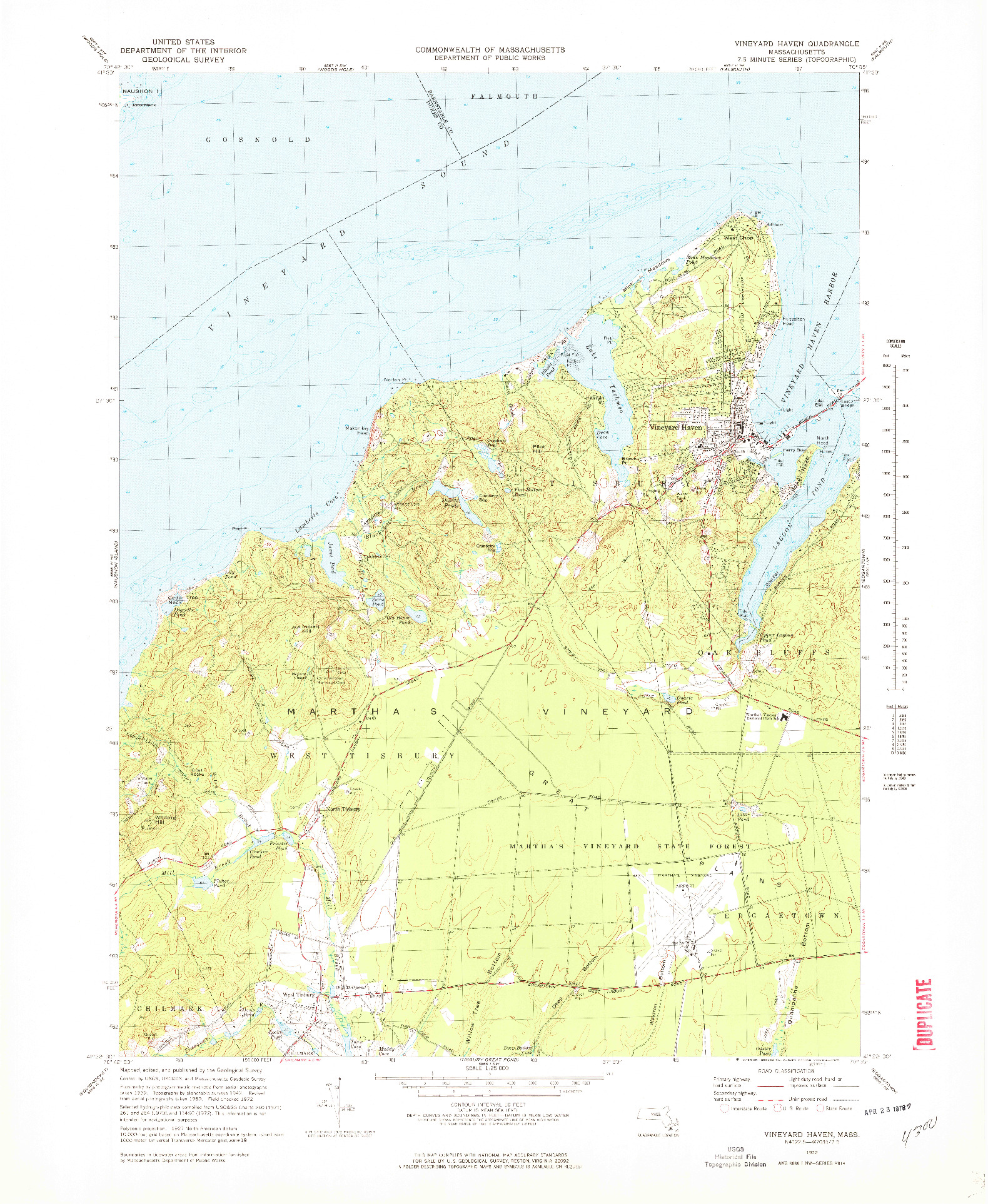 USGS 1:25000-SCALE QUADRANGLE FOR VINEYARD HAVEN, MA 1972