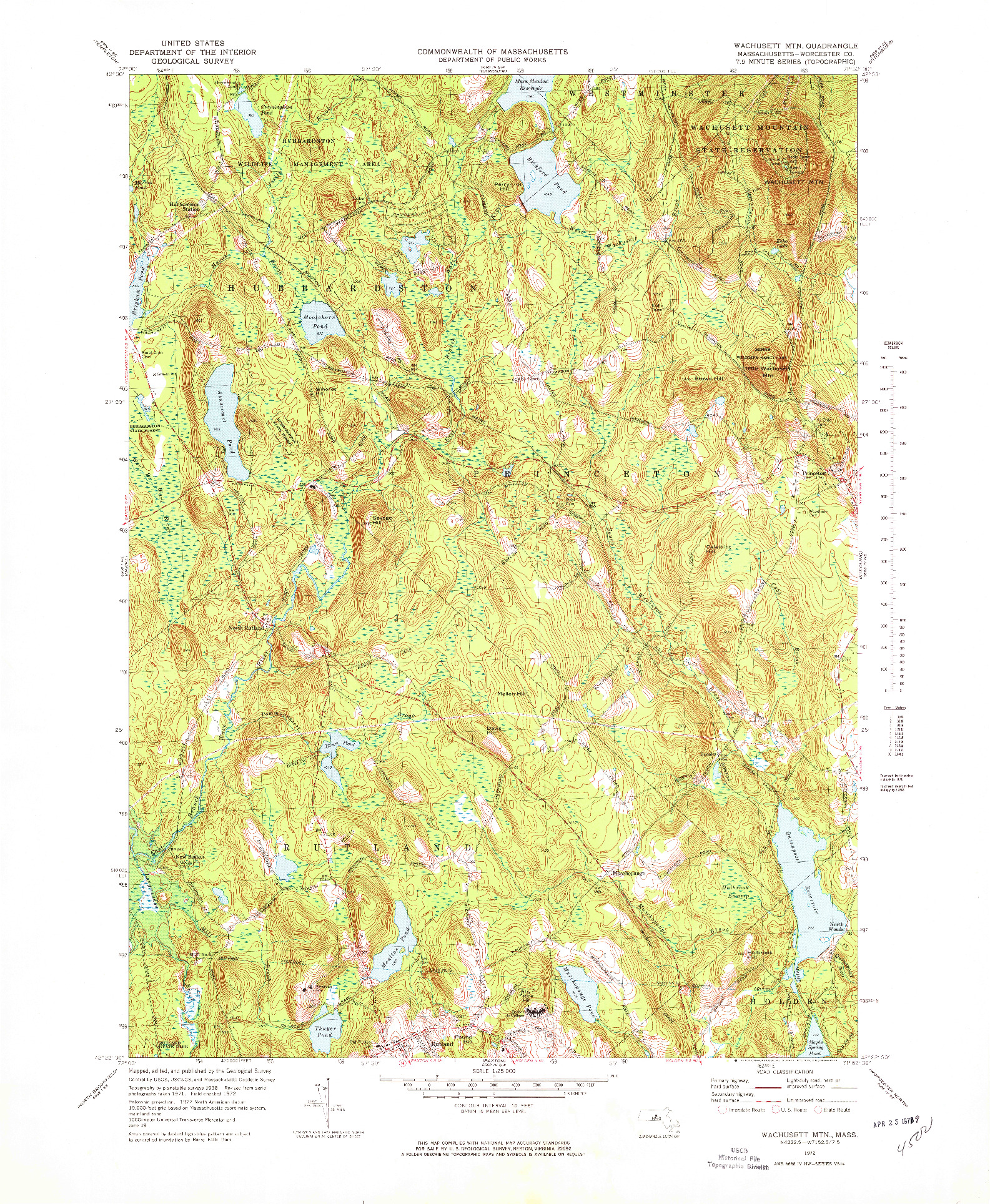 USGS 1:25000-SCALE QUADRANGLE FOR WACHUSETT MTN, MA 1972